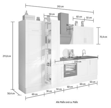 OPTIFIT Küche Ahus, Breite 310 cm,wahlweise mit E-Geräten,MDF Fronten,Soft Close Funktion