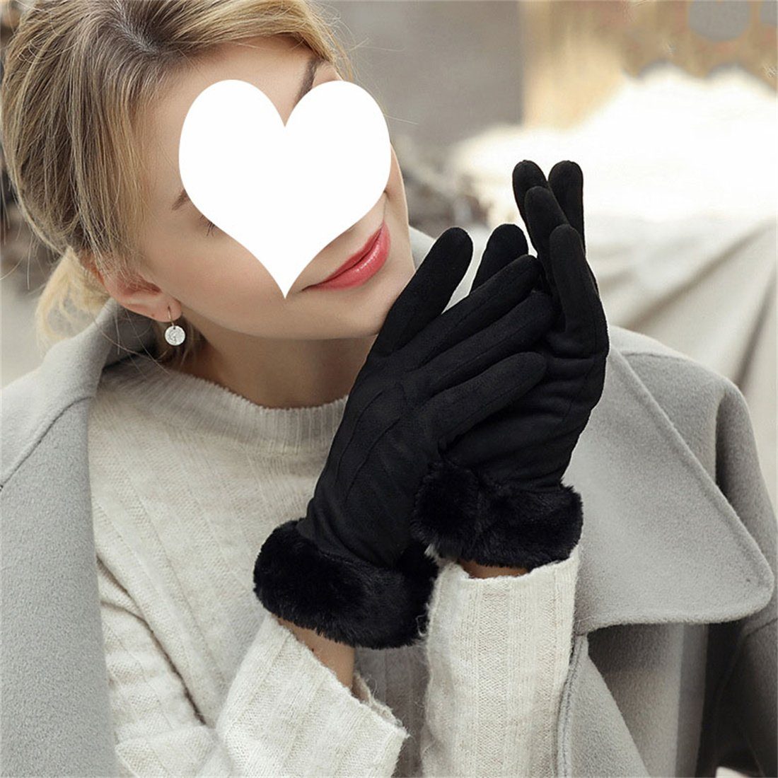 DÖRÖY Fleecehandschuhe Damen Handschuhe warme Handschuhe, Touchscreen khaki Kunstfell Winter Reiten