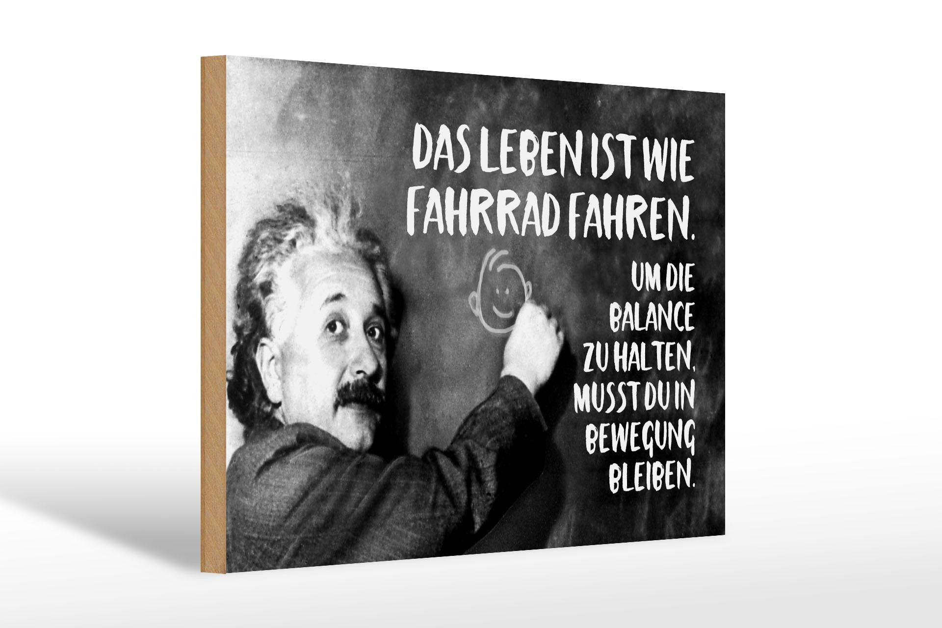 Femer GmbH Holzbild Zitat 20x30 cm Einstein Tafel Das Leben ist wie Fahrrad fahren, (1 St), Glatte Holzfaserplatte (MDF), vorn beschichtet