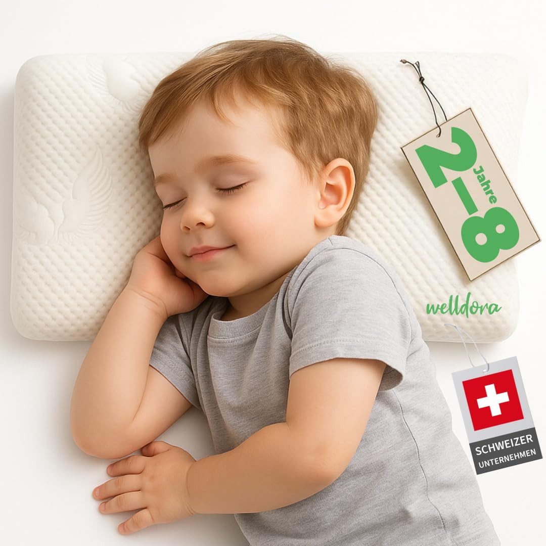 Welldora Kopfkissen Kinderkissen Memory Foam 30x50 cm ergonomisch für Kinder 2–8+ Jahre, OEKO-TEX® Standard 100 Certificate