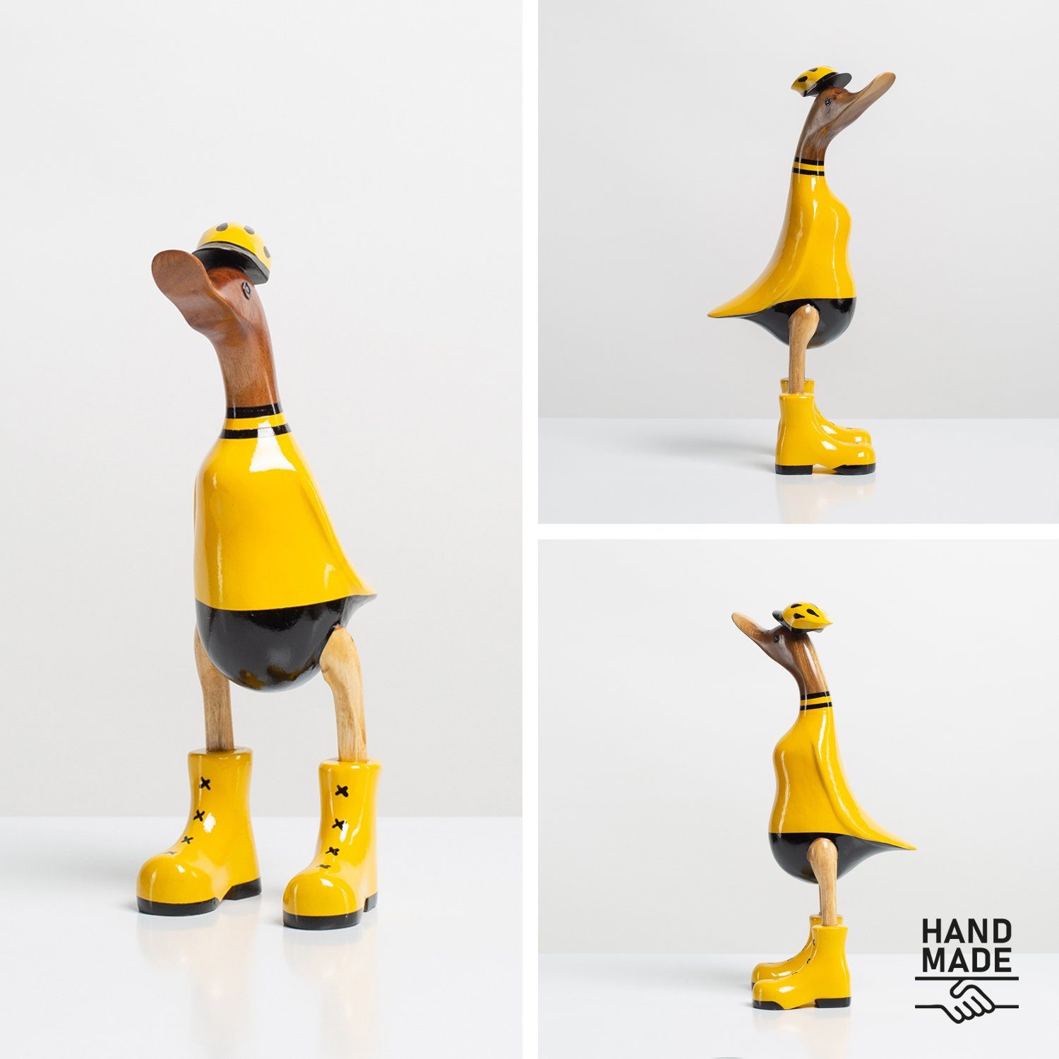 DomDeco Gelb aus Handgefertigte Deko-Figur "Ente-Sportler" Holz Fahrrad Dekofigur