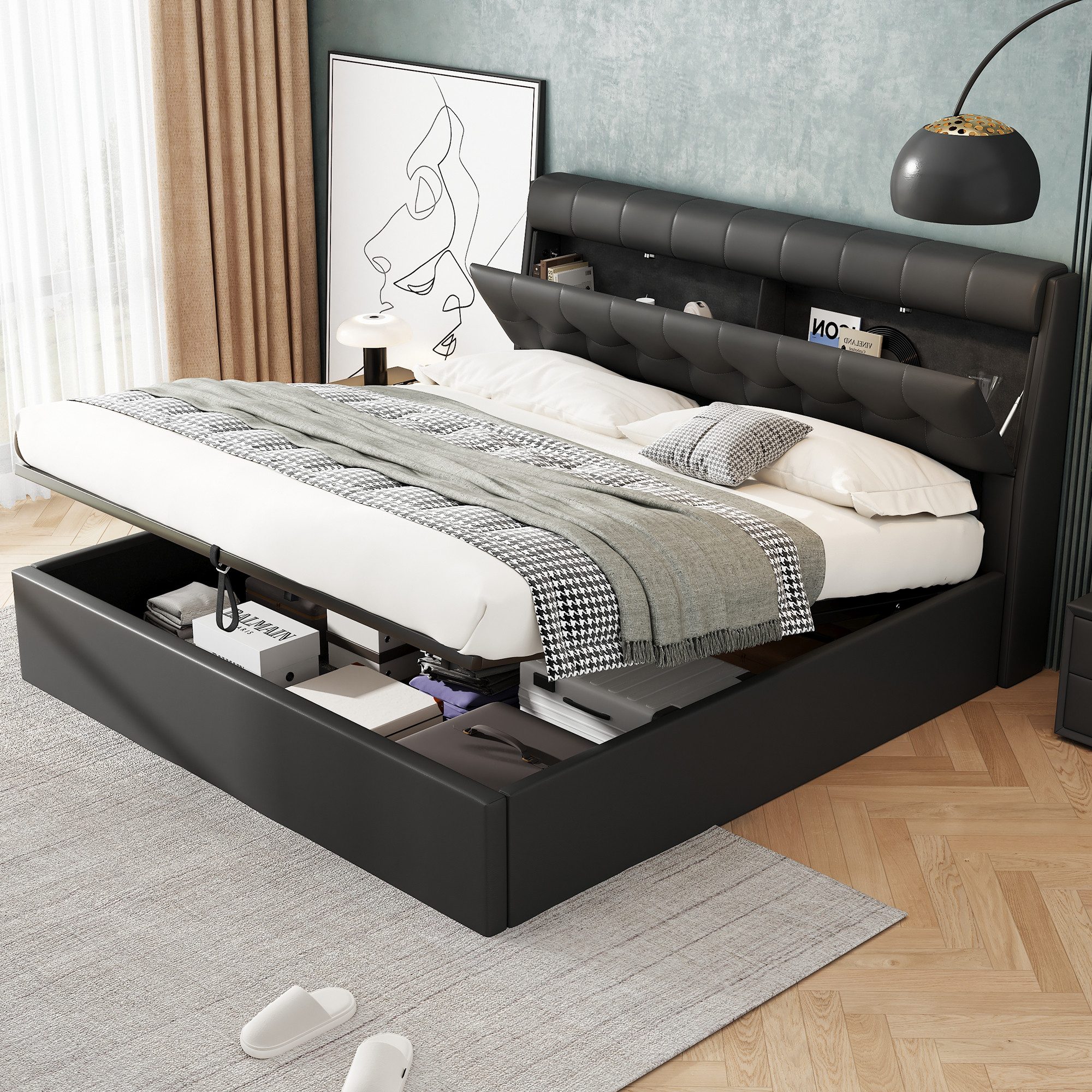 Flieks Polsterbett, Hydraulisches Stauraumbett Doppelbett 160x200cm günstig online kaufen