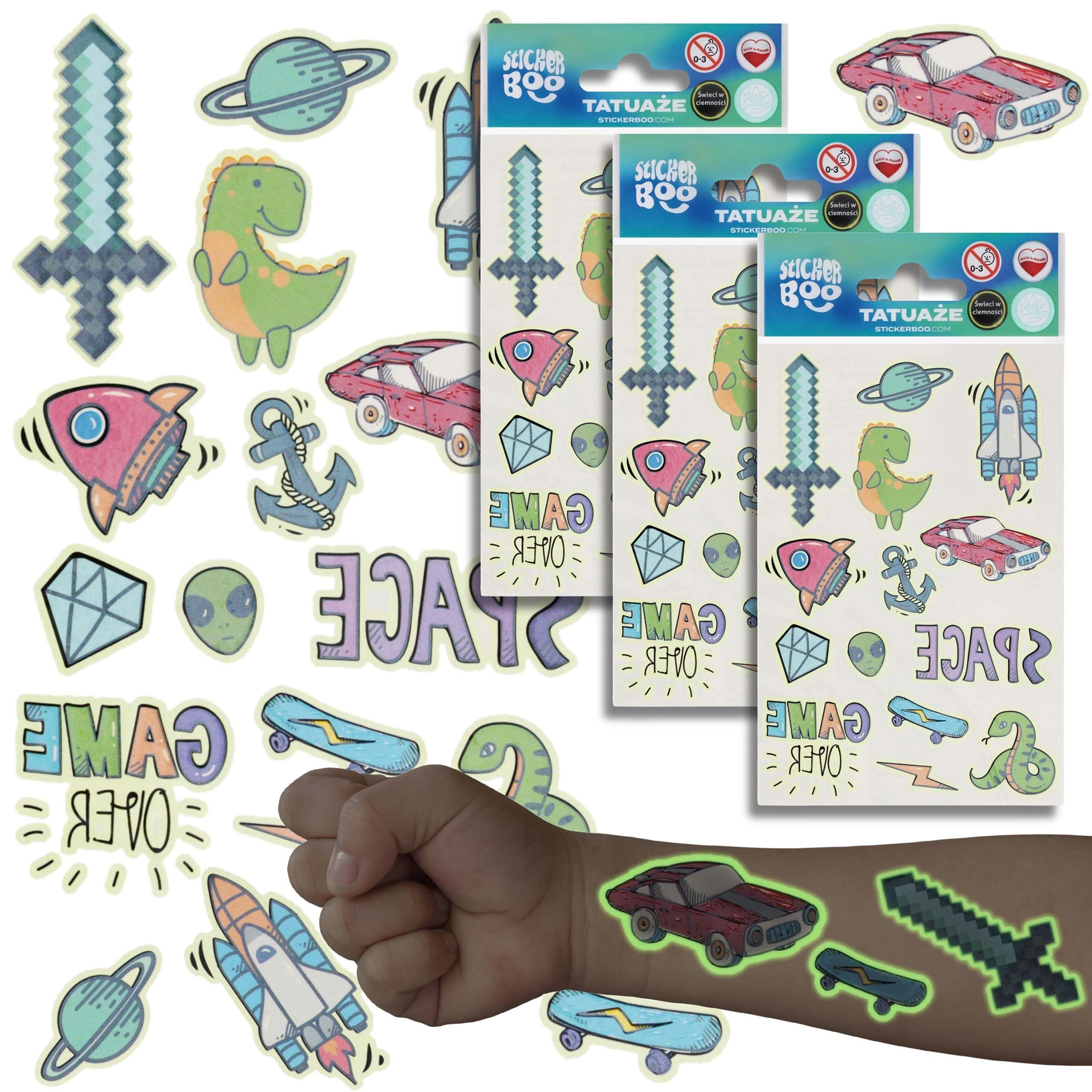 Kindertattoo Tattoo-Set für Kinder, abwaschbar & leuchtend, 3 Blätter