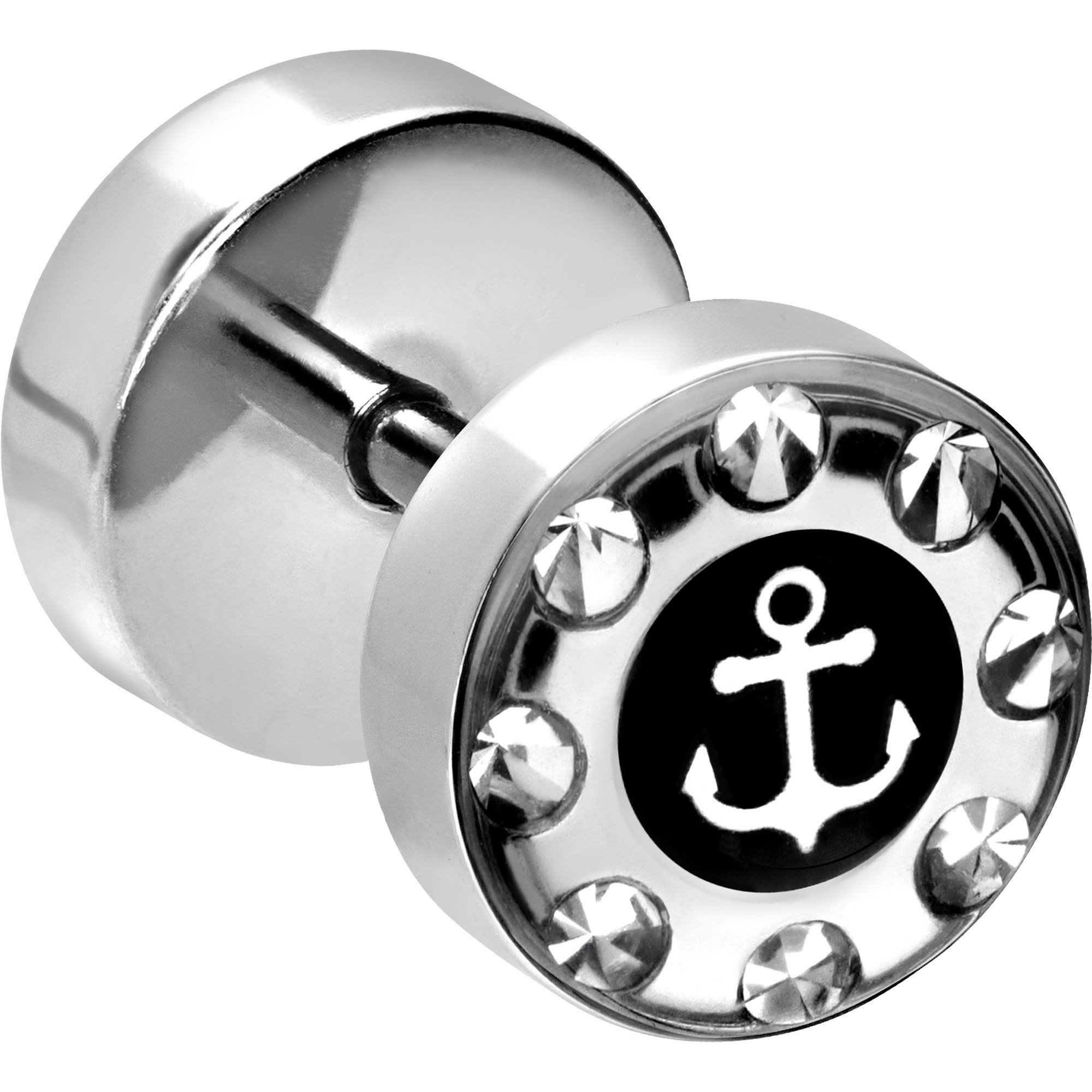 PIERCINGLINE Fake-Ear-Plug Chirurgenstahl Fake Plug ANKER + KRISTALLRAND (Fake Plugs, 1-tlg)