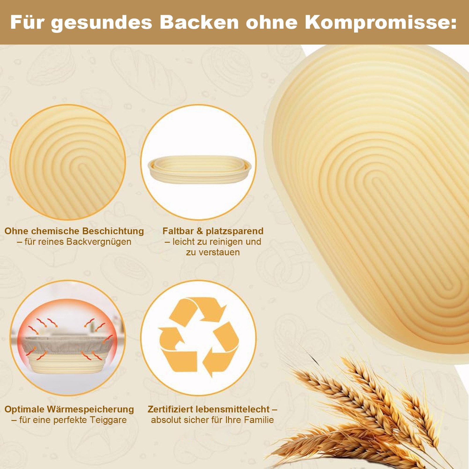 SURFOU Gärkorb Sauerteig Starter Set: Faltbare Gärkörbchen & Brotbackzubehör, Komplett mit Bäckermesser und Teigschaber –ideal für Anfänger & Profis