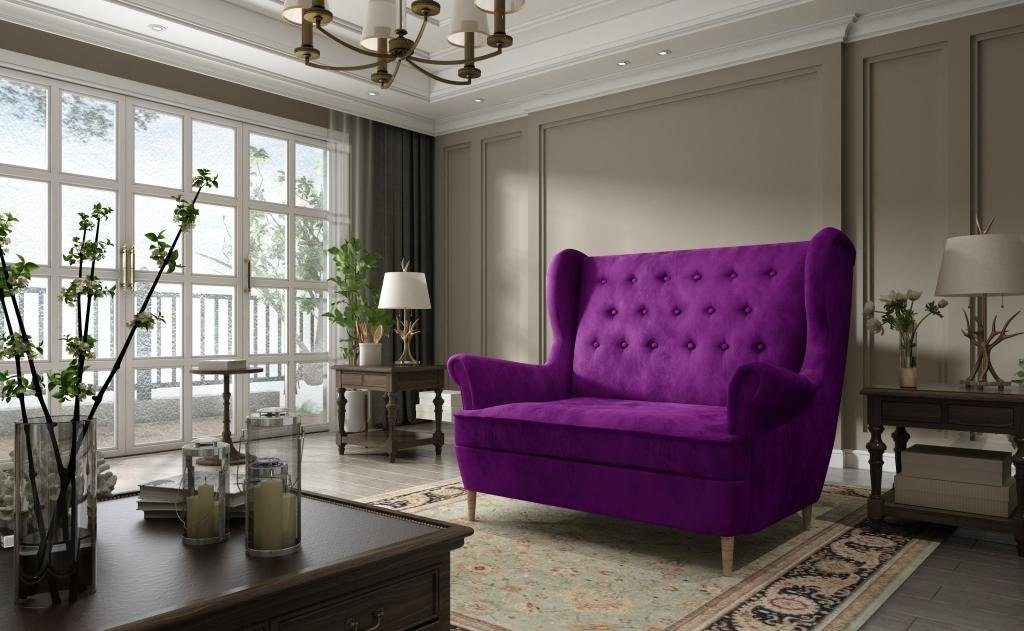 JVmoebel Sofa Moderner Blauer Chesterfield Zweisitzer Luxus Polster Couch Neu, Made in Europe Violett
