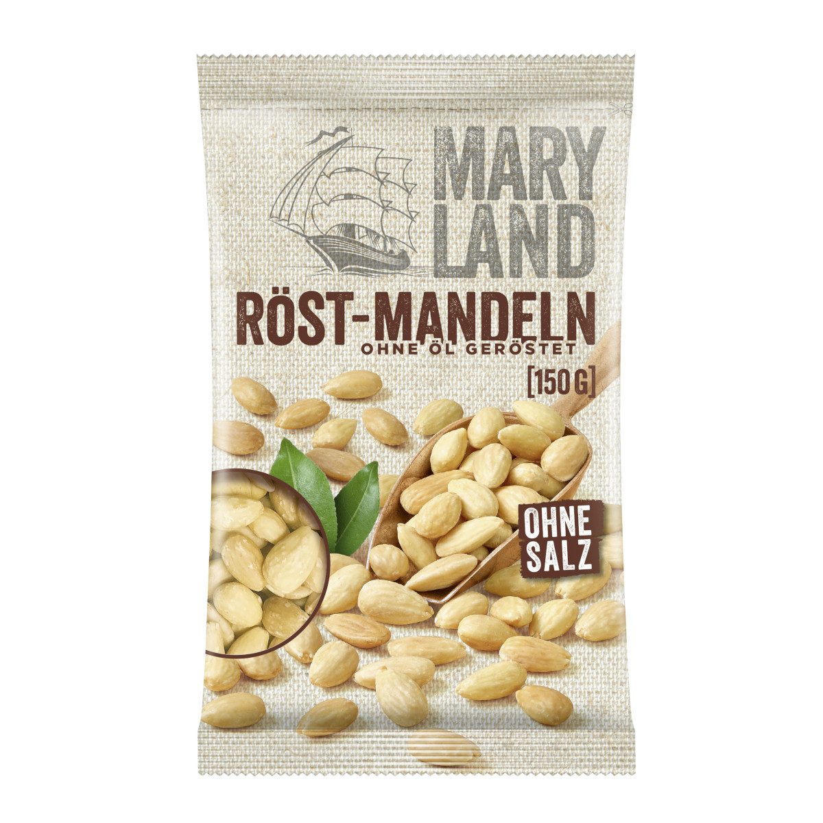 Maryland Nüsse, Maryland Röst Mandeln ohne Öl geröstet blanchiert ohne Salz 150g