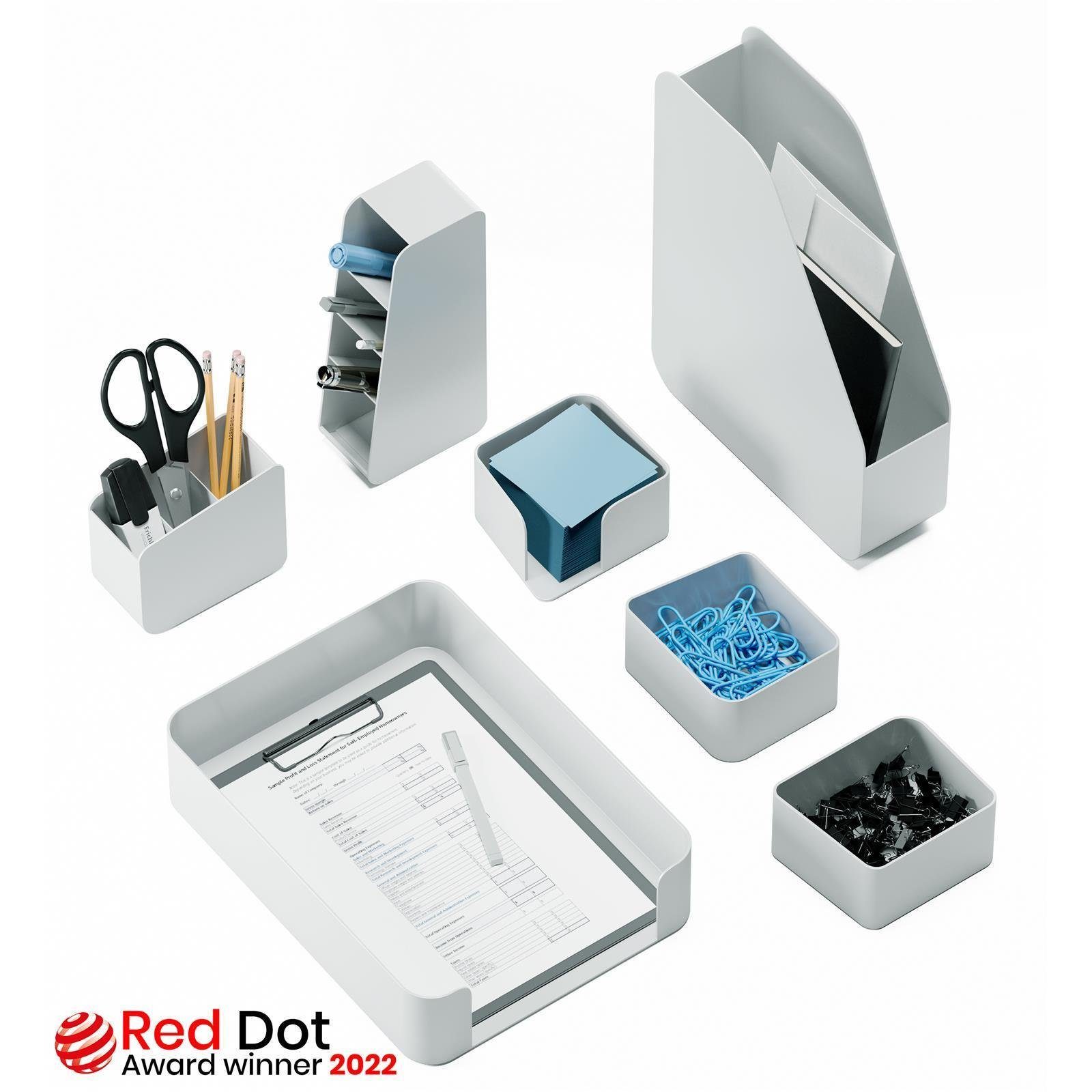 Organizer Weiß, Design Bürobedarf, Desktop-Set, Stiftehalter Ablage (Büro-Set, 7-teilig), 100% recycelte Materialien, multifunktional, platzsparend