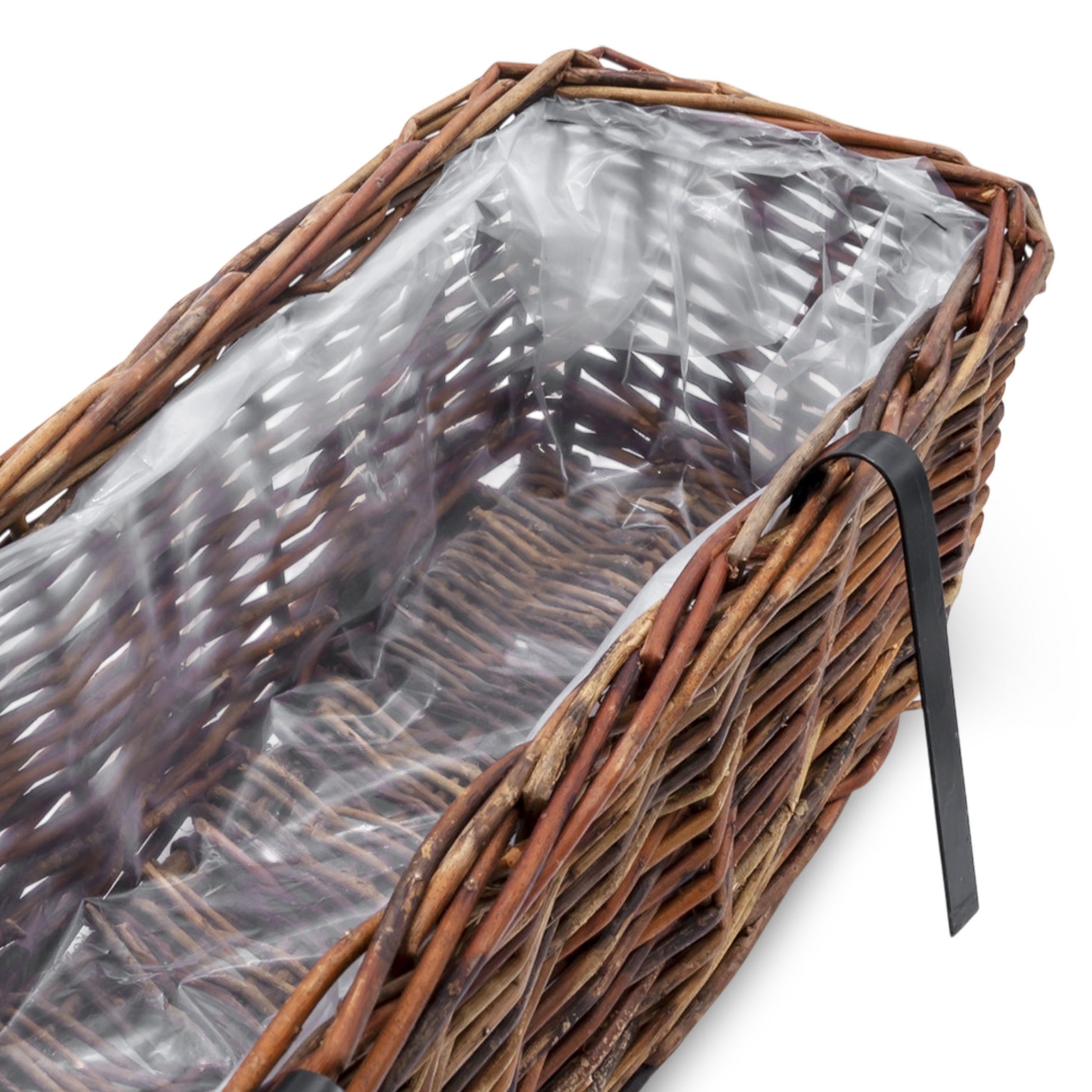 Spetebo Blumenkasten Rattan Balkonkasten eckig mit Folie (natur dunkel, 1 St., Stück), Rattan Blumenkasten mit Aufhängung für Geländer bis 3,5 cm