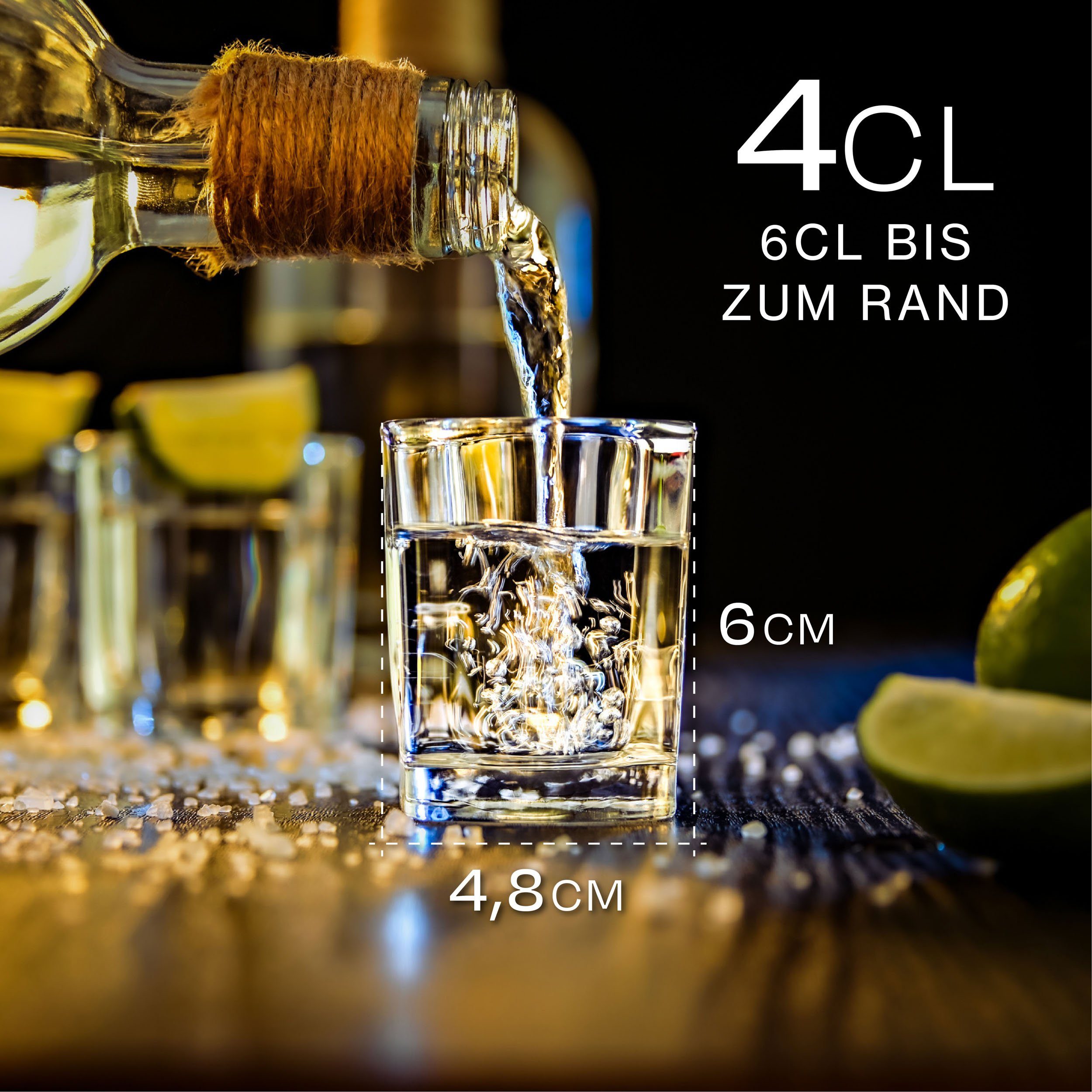 Praknu Schnapsglas 12 Schnapsgläser Eckig aus Glas 6cl - Spülmaschinenfest - Standfest, 12-tlg., Glas, Spülmaschinenfest - Standfest dank dickem Boden - Pinneken, Pinnchen