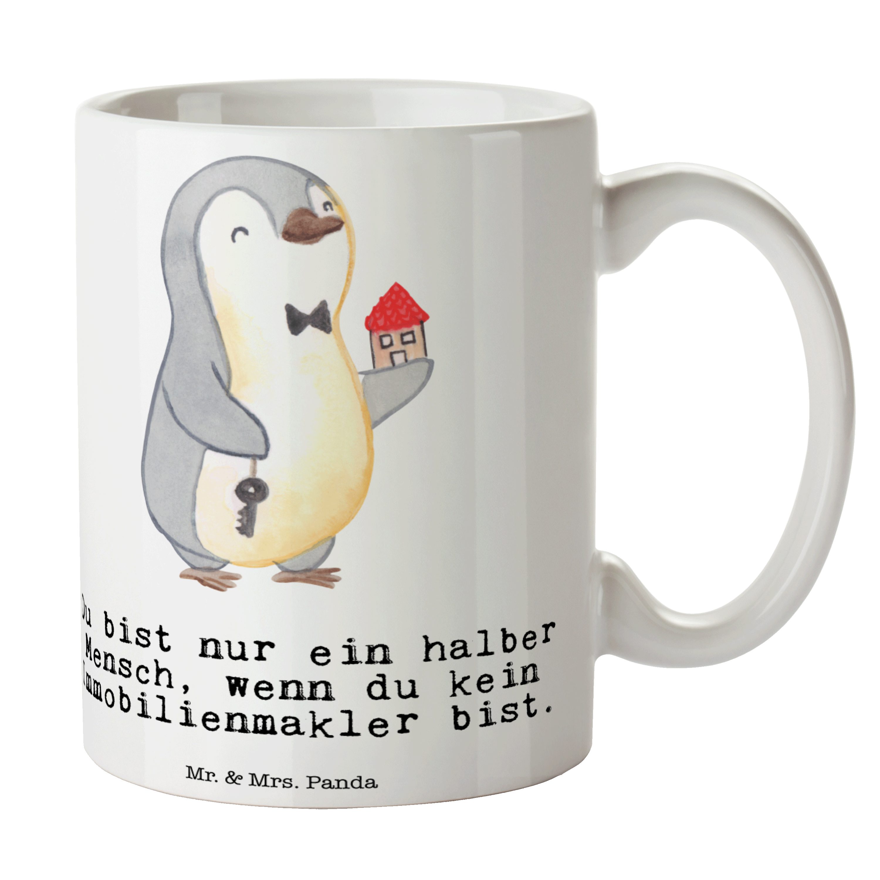 Mr. & Mrs. Panda Tasse Immobilienmakler mit Herz - Weiß - Geschenk, neue Wohnung, Einzugsges, Keramik | Tassen