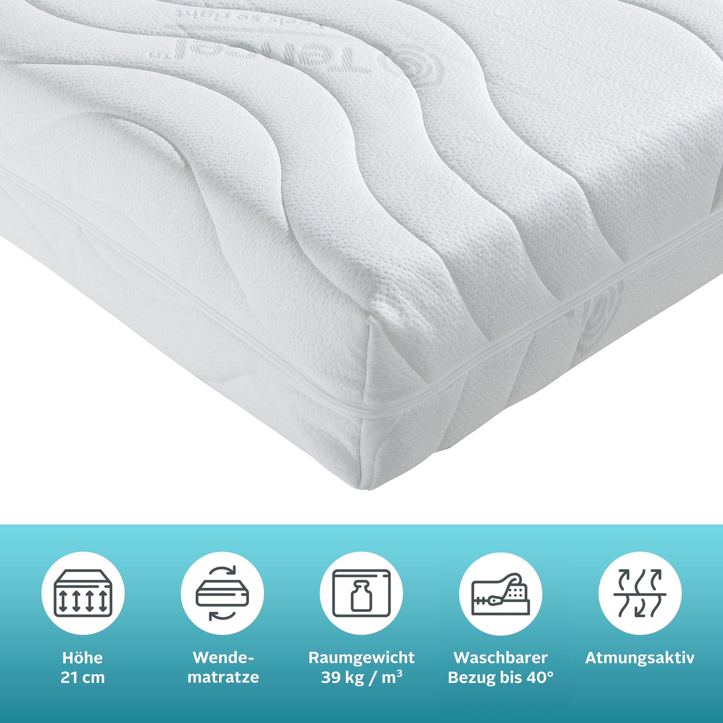 Komfortschaummatratze Tornby, 90x200 cm, 140x200 cm & weitere Größen, atmungsaktiv, OTTO home, 21 cm hoch, Wendematratze H2+3/H3+4/H4+5, ergonomisch, langlebige – Bild 3 von 5