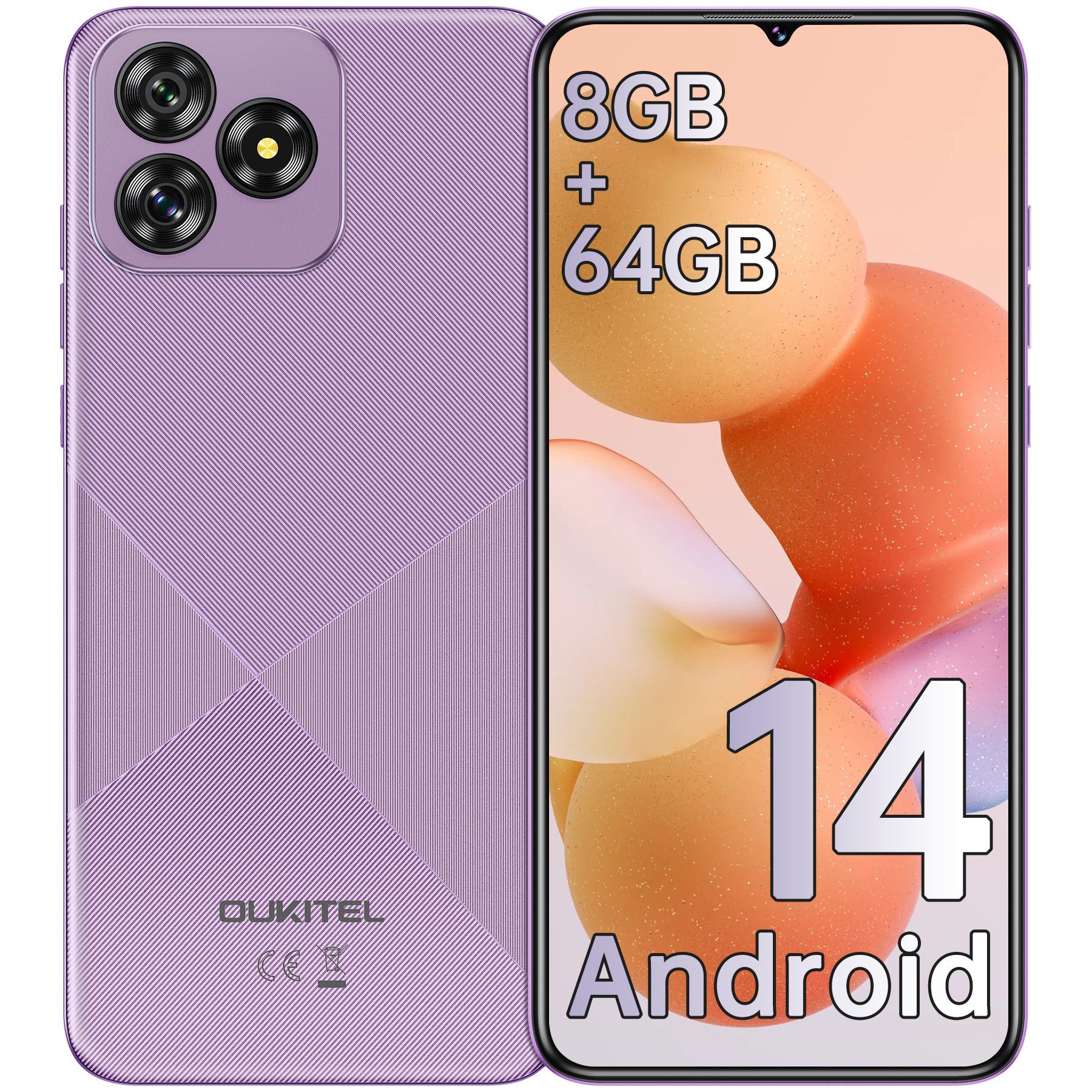 OUKITEL C53 Android 14 Smartphone (16,7 cm/6.6 Zoll, 64 GB Speicherplatz, 13 MP Kamera, 6,6 Zoll HD+ Display, 4300mAh, Octa-Core, Dual SIM 4G, GPS)