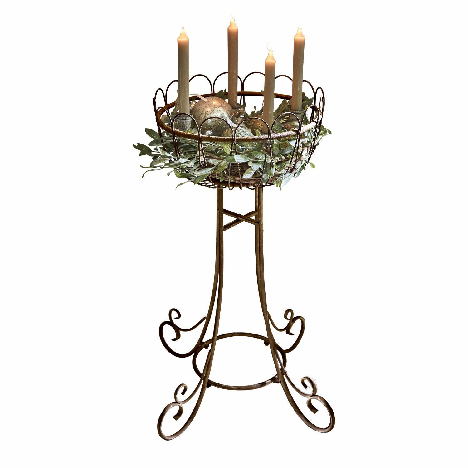 Mirabeau Dekoobjekt Kerzenständer Évariste aus Eisen, Ständer für Kränze & Deko (Ideal für Adventskranz & Weihnachtsdeko – kombinierbar mit Kerzen, Wohnzimmer Dekoration im Landhaus Stil), Vintage Deko Ständer braun, Antik-Finish, Ø 38 × H 76 cm