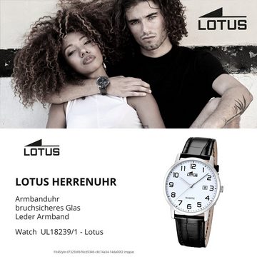 Lotus Quarzuhr Lotus Herren Uhr Elegant L18239/1 Leder, (Analoguhr), Herren Armbanduhr rund, groß (ca. 40mm), Lederarmband schwarz