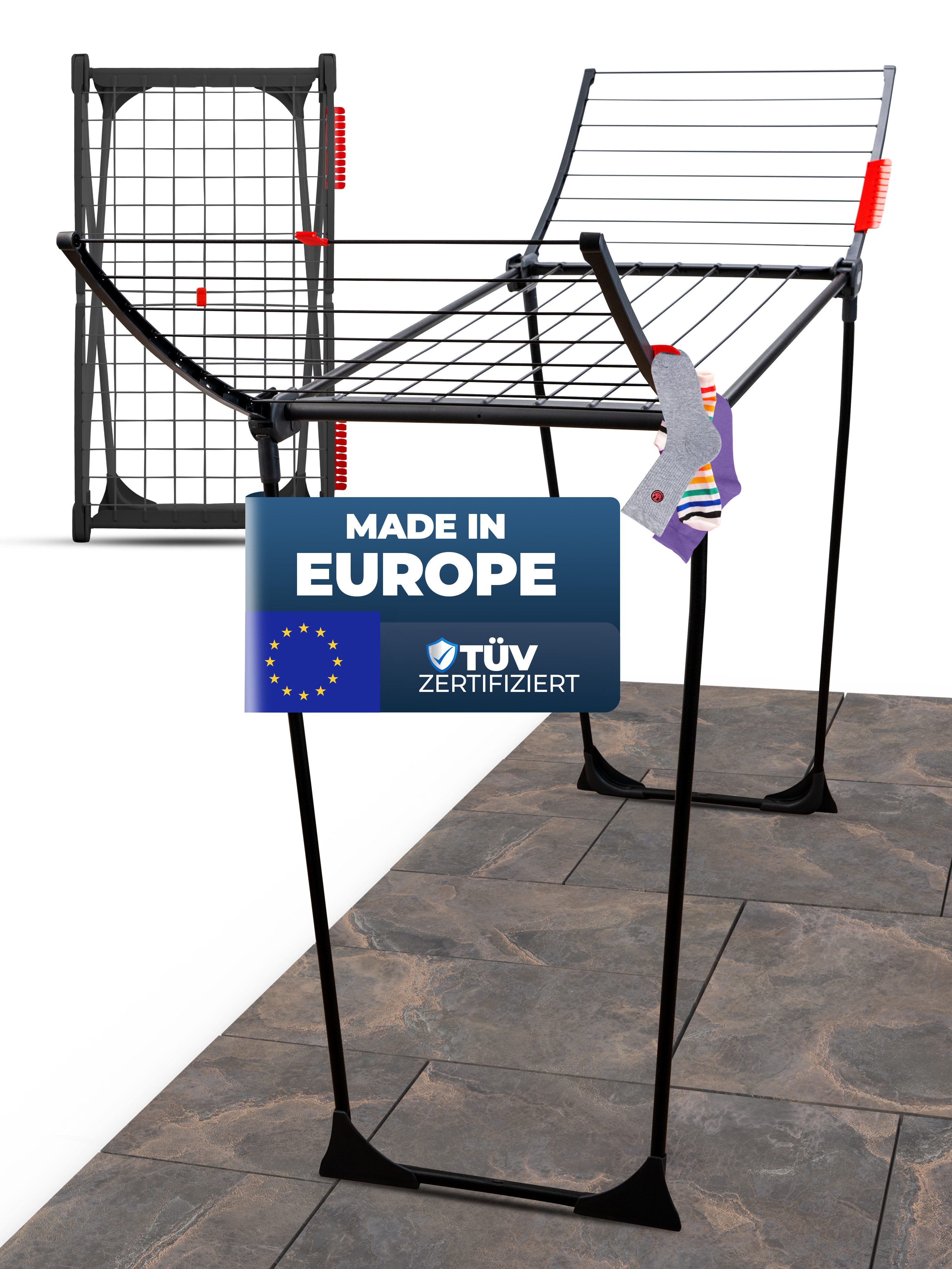 STAHLMANN COMMERCE GmbH Рама для сушки белья STAHLMANN ® Рама для сушки белья schwarz [18M Trockenfläche ] Made IN EU, Flügelwäscheständer [TÜV Zertifiziert] 1,05 M