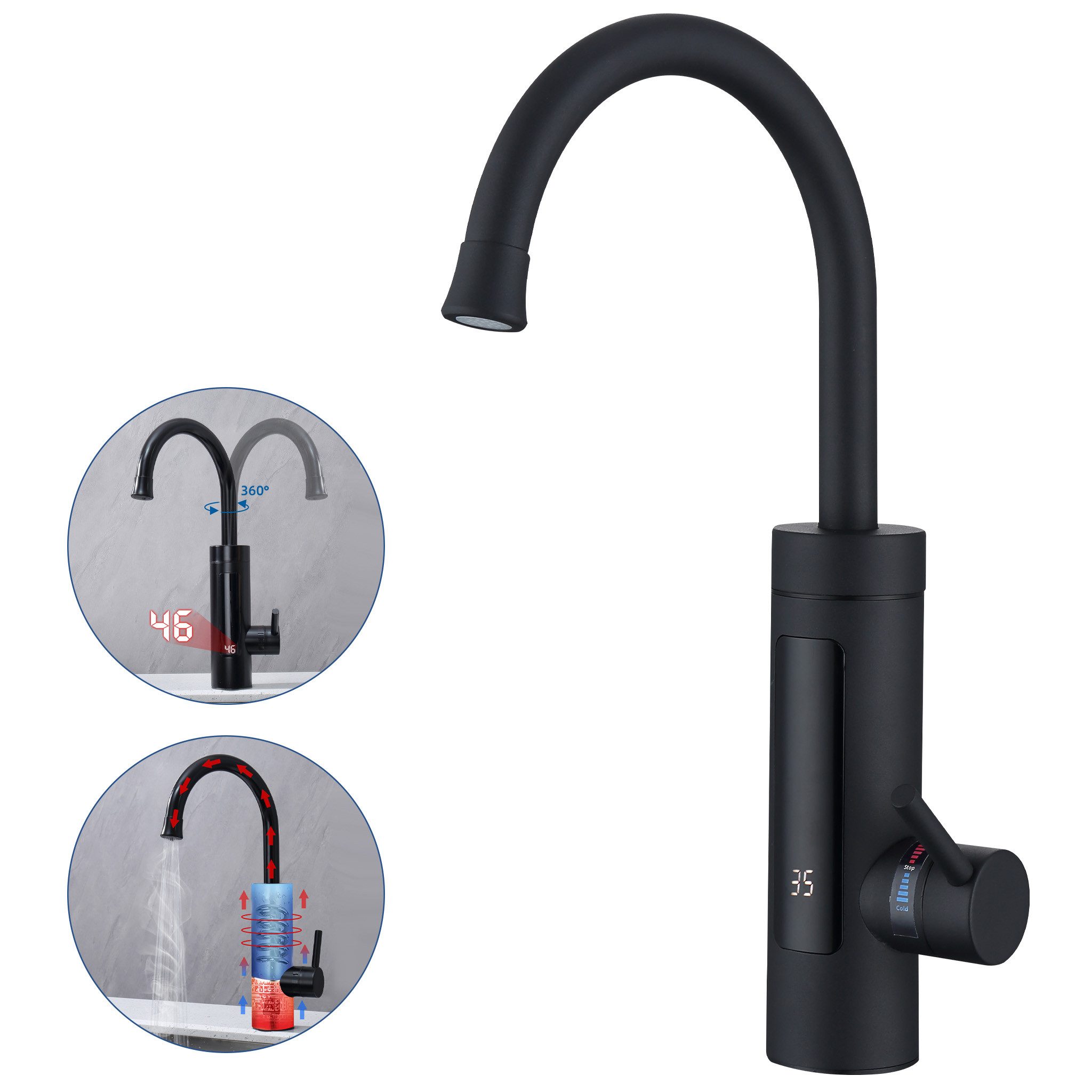 HOMELIVE Küchenarmatur mit durchlauferhitzer,Spültischarmatur küche,küchenarmatur edelstahl Elektrische Durchlauferhitzer,Smart Heater Wasserhahn 360° drehbar