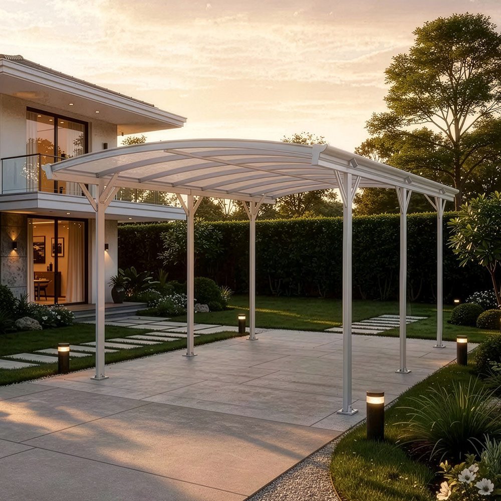 HOME DELUXE Einzelcarport Carport FALO, BxT: 300x505 cm, 240 cm Einfahrtshöhe, (inkl. Regenrinnen & Doppelstegplatten), Maße: 505 x 300 x 226/240 cm inkl. Montagematerial