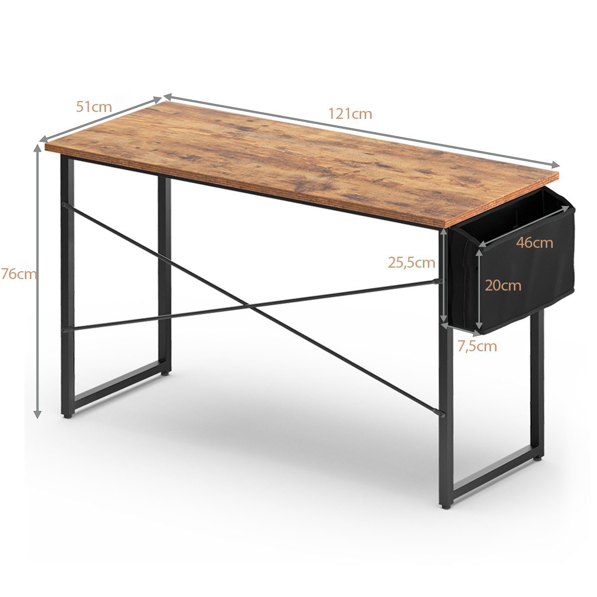 COSTWAY Computertisch, mit Aufbewahrungsbeutel, Holz, 51 119 x x 76 cm Braun