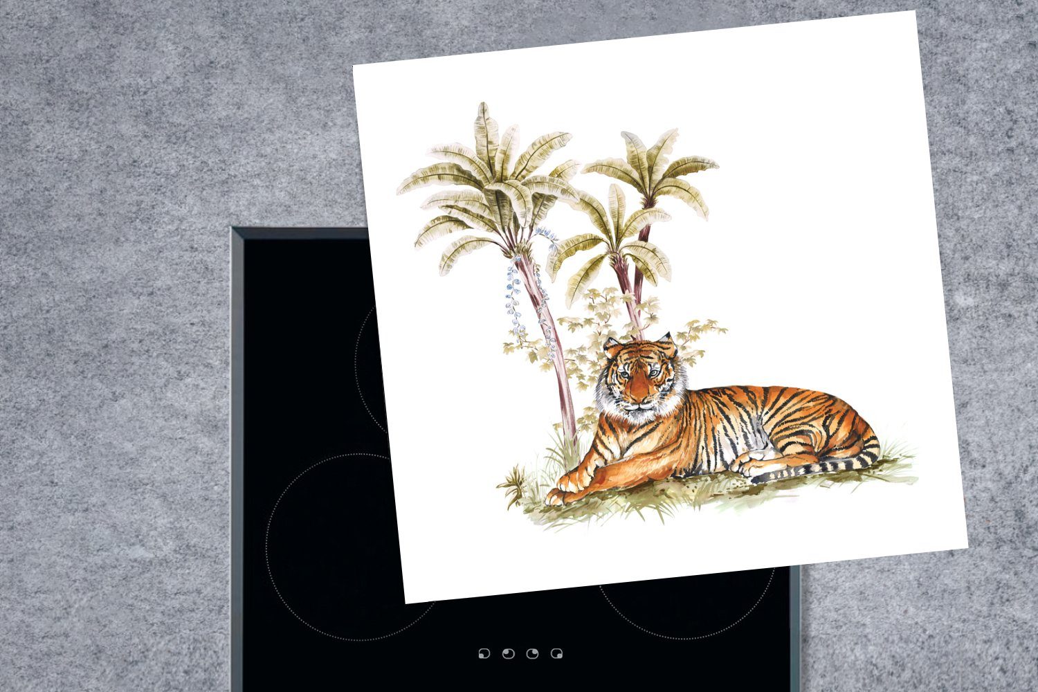 MuchoWow Herdblende-/Abdeckplatte Augen, Tiger Ceranfeldabdeckung, tlg), Vinyl, küche cm, - - für 78x78 Arbeitsplatte (1 Baum