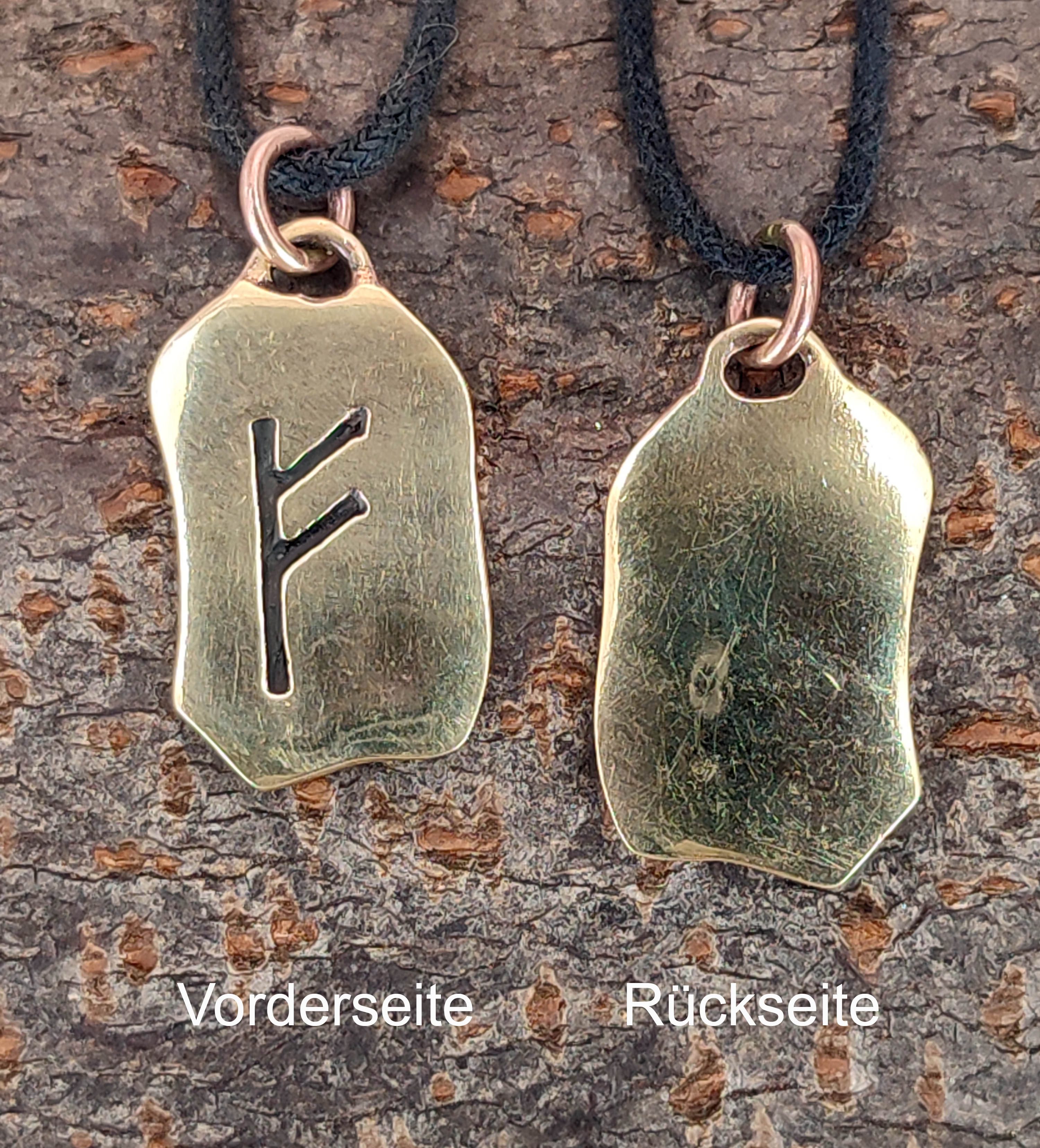 Kiss of Leather Kettenanhänger Rune Runen Anhänger Bronze Buchstabe F Fehu Feoh Rind Reichtum
