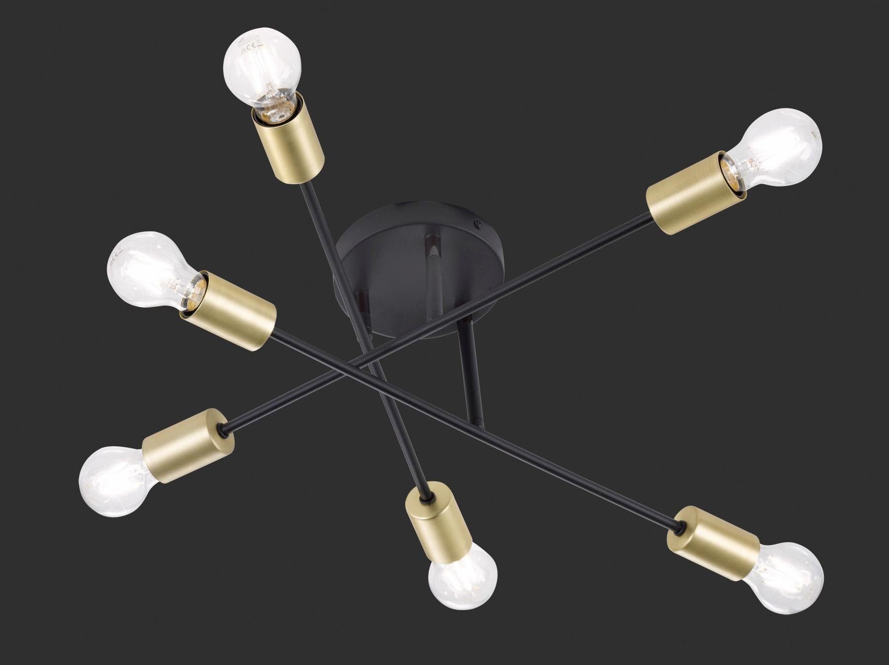 TRIO Leuchten Deckenleuchte CROSS, ohne Leuchtmittel, 6-flammig, Arme  schwenkbar, Ø 57cm, schwarz, bronzefarbigen Fassungen, Geeignete  Leuchtmittel E27