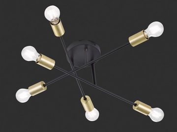 TRIO Leuchten Deckenleuchte CROSS, ohne Leuchtmittel, 6-flammig, Arme schwenkbar, Ø 57cm, schwarz, bronzefarbigen Fassungen