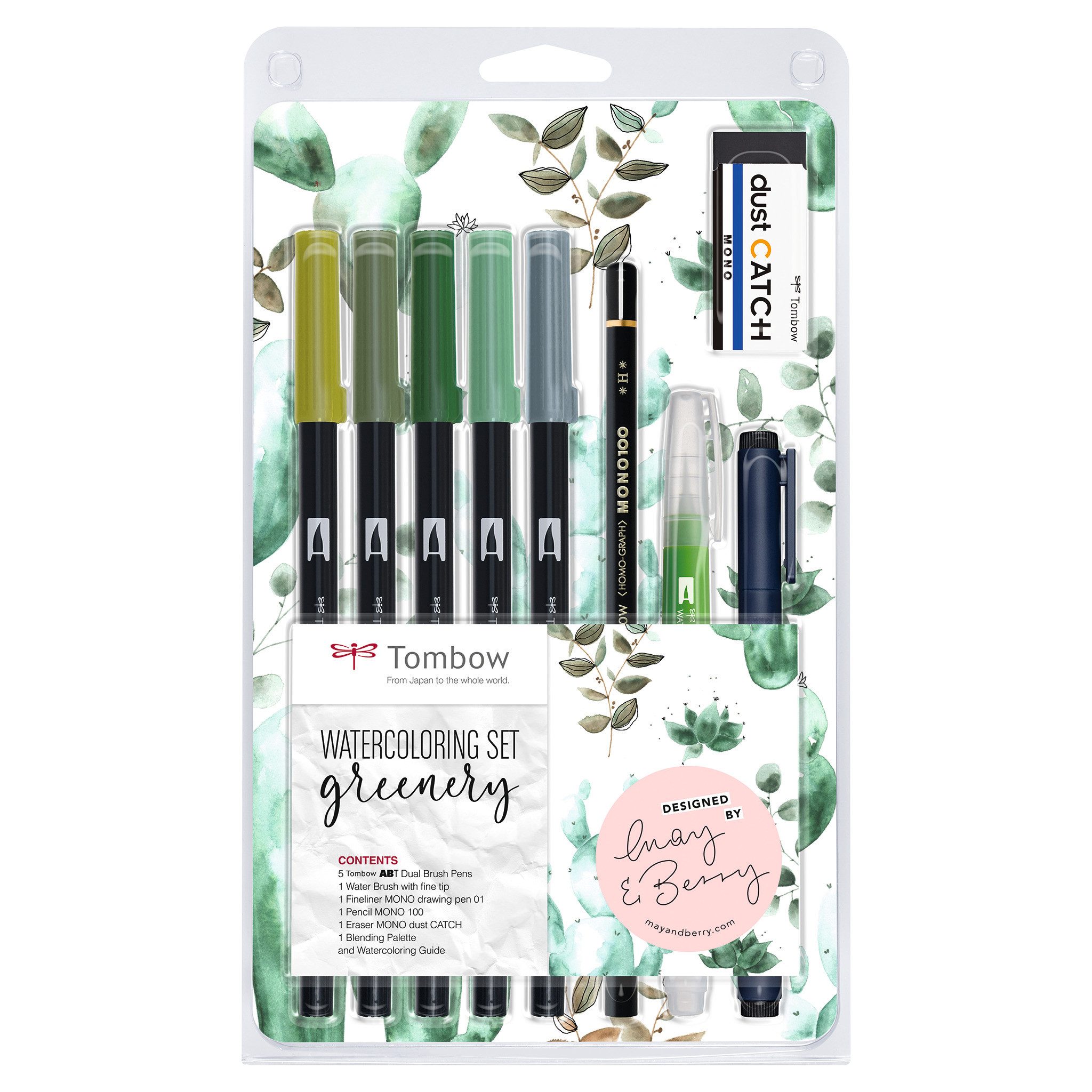 TOMBOW Radiergummi Watercoloring Set, 9-teiliges Set von May & Berry inkl. 5 ABT Dual Brush Pens + Anleitung