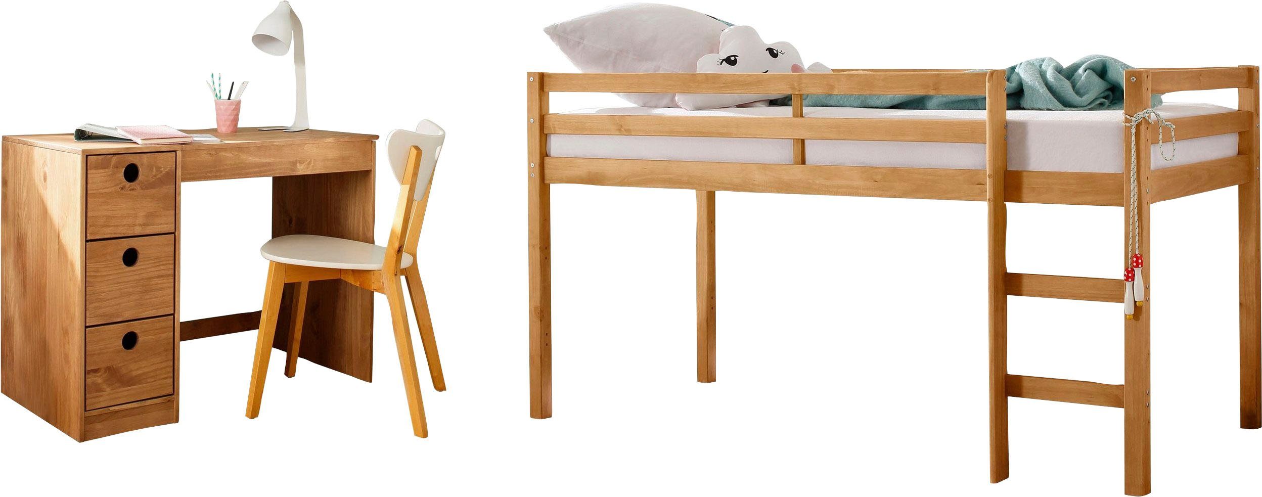 Lüttenhütt Jugendzimmer-Set Alpi, (Spar-Set, 2-St), Hochbett und Schreibtisch mit Stauraum, perfekt für kleine Räume