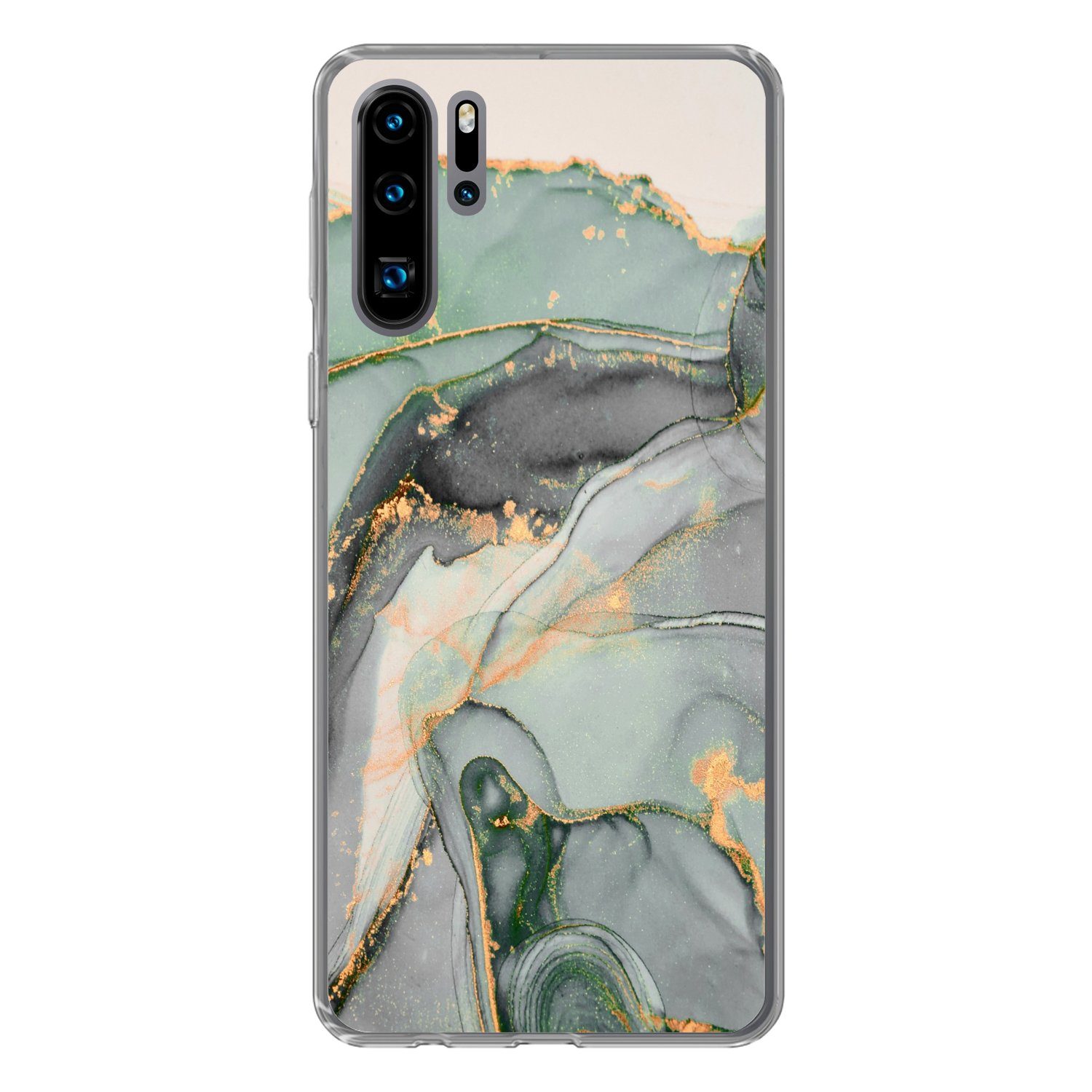 MuchoWow Handyhülle für Huawei P30 Pro Gold - Marmor - Grün - Luxus - Glitzer - Marmoropti, Handy Case, Silikon, Bumper Case Dünn