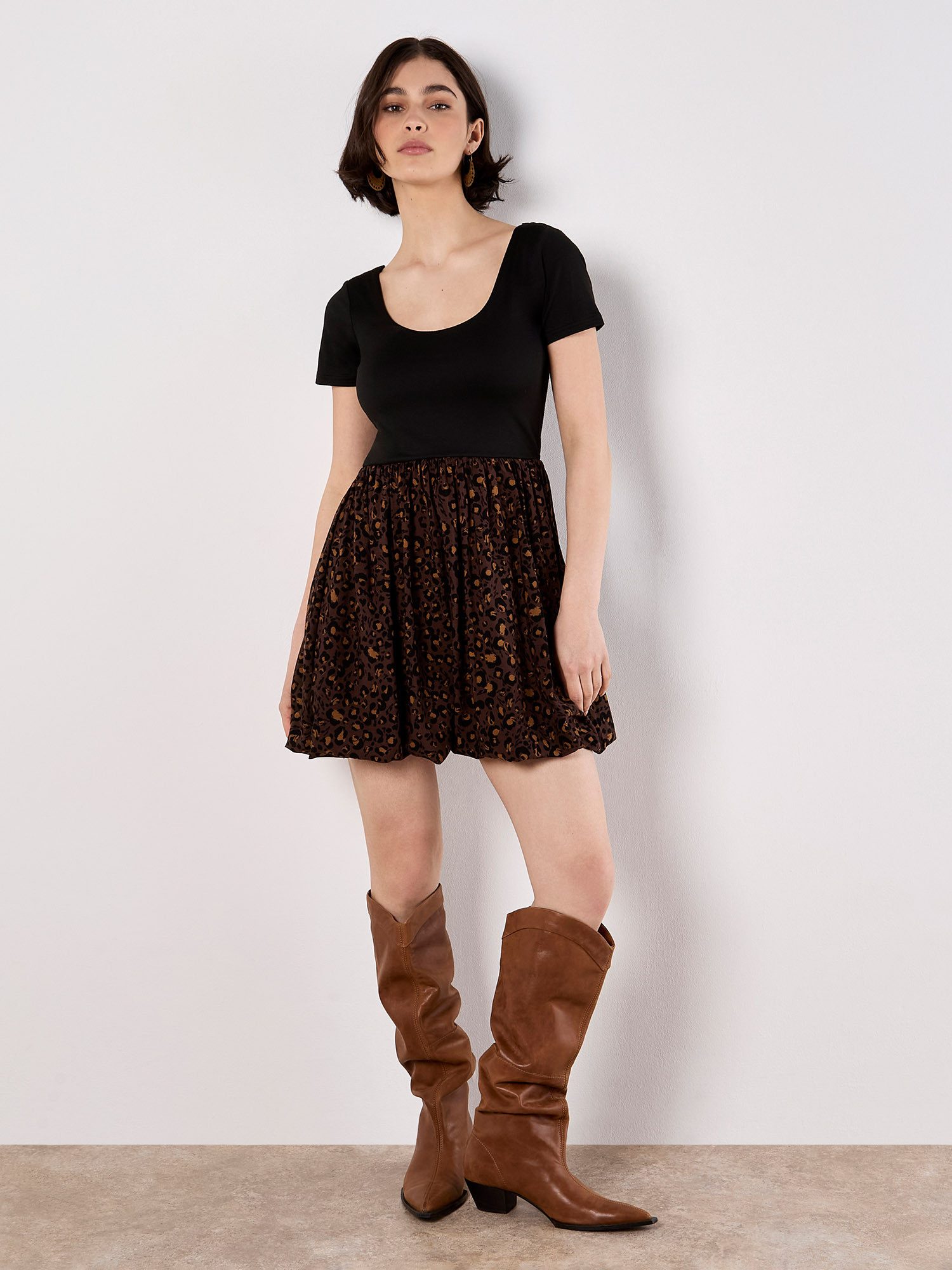 Apricot Minikleid Animal-Print Kleid mit Ballonrock günstig online kaufen
