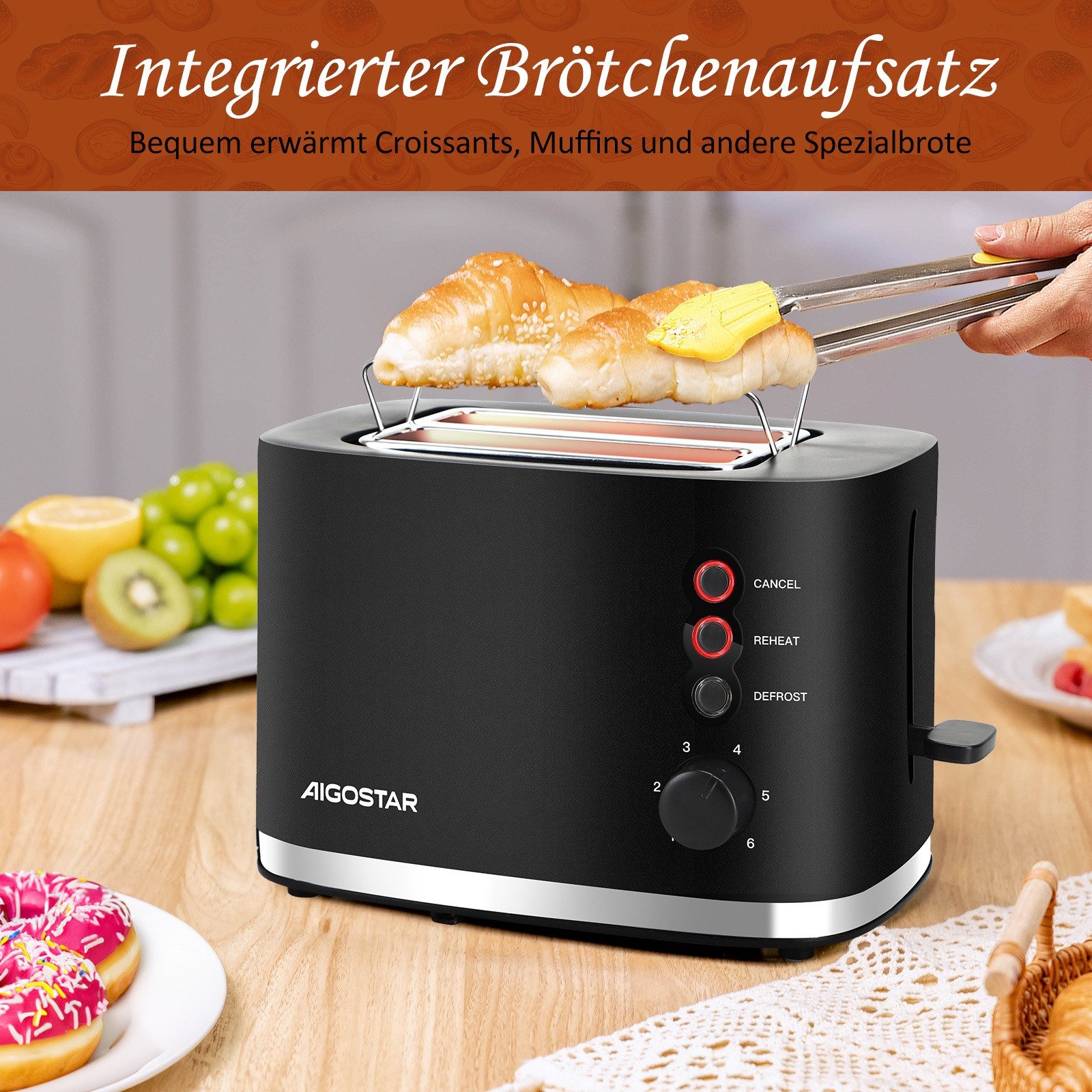 Aigostar Frühstücks-Set Edelstahl Wasserkocher 1,7L / 2-Scheiben Langschlitz Toaster, Schwarz, Elegantes Design & starke Leistung, Komfortabel im Alltag – Bild 4 von 5