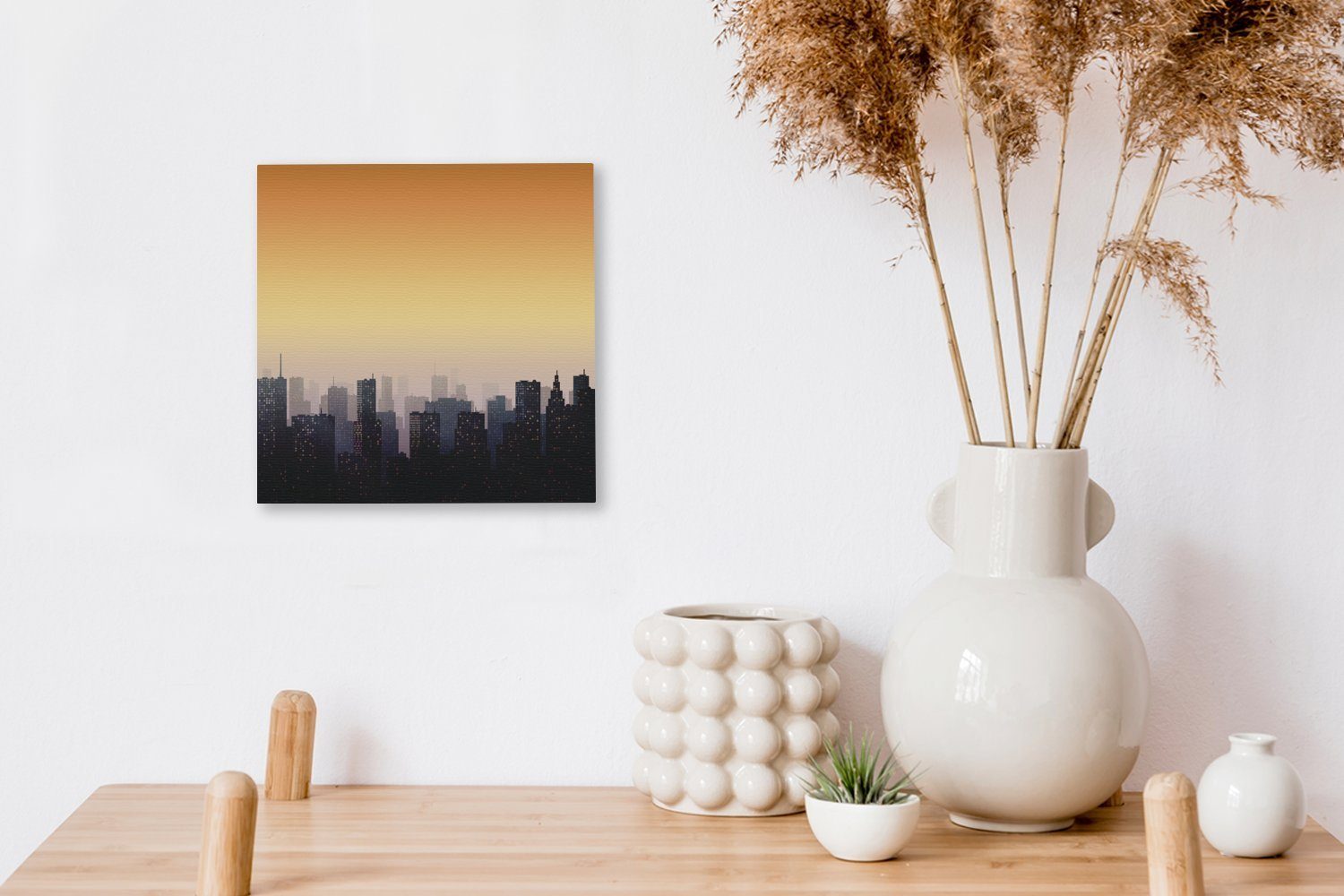 Dämmerung Schlafzimmer Bilder (1 bei Leinwandbild Sonnenuntergang, für einer Eine Stadt der Illustration Leinwand OneMillionCanvasses® St), Wohnzimmer