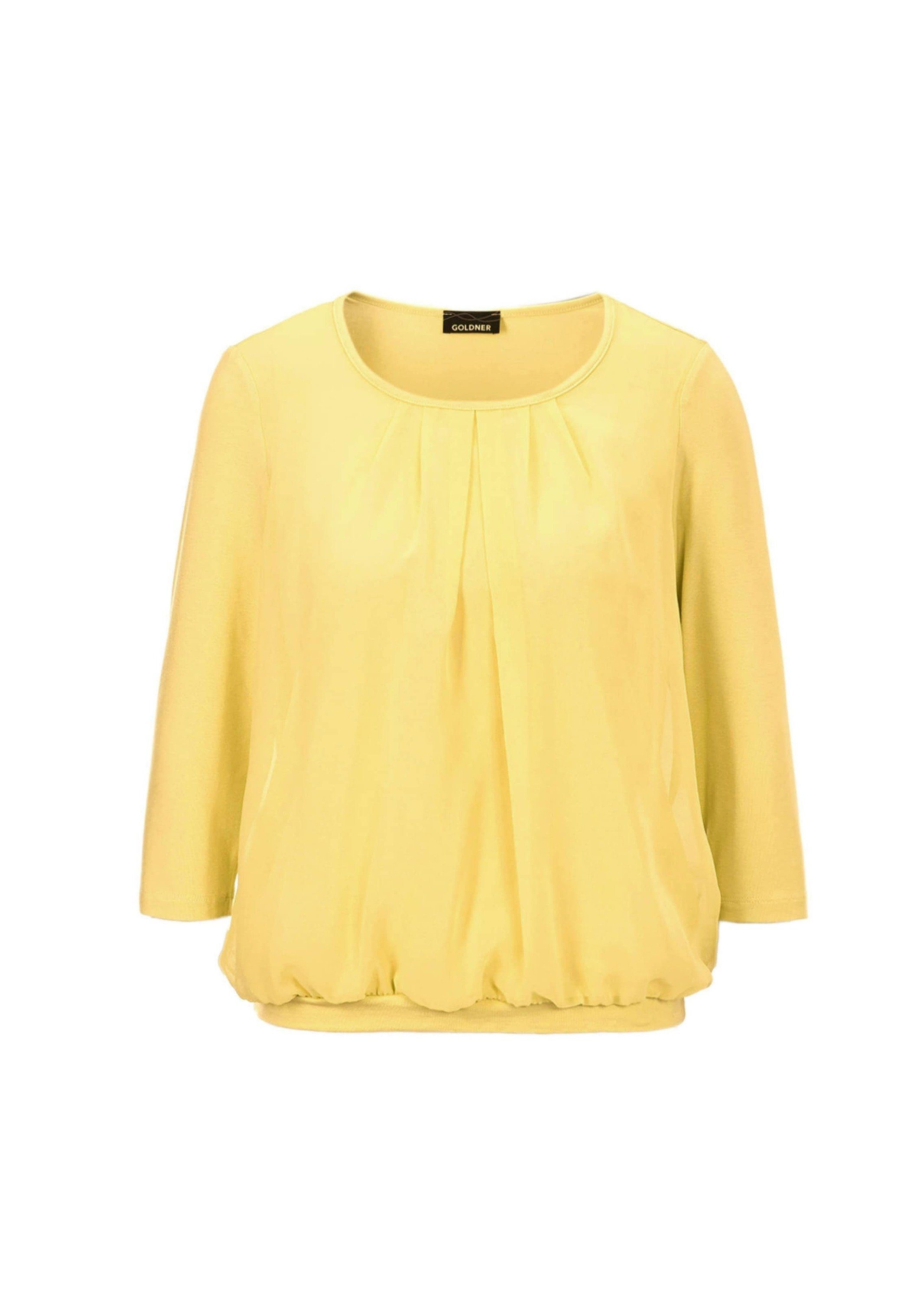 GOLDNER Kurzarmbluse Gepflegtes in gelb Shirt Blusen-Optik eleganter