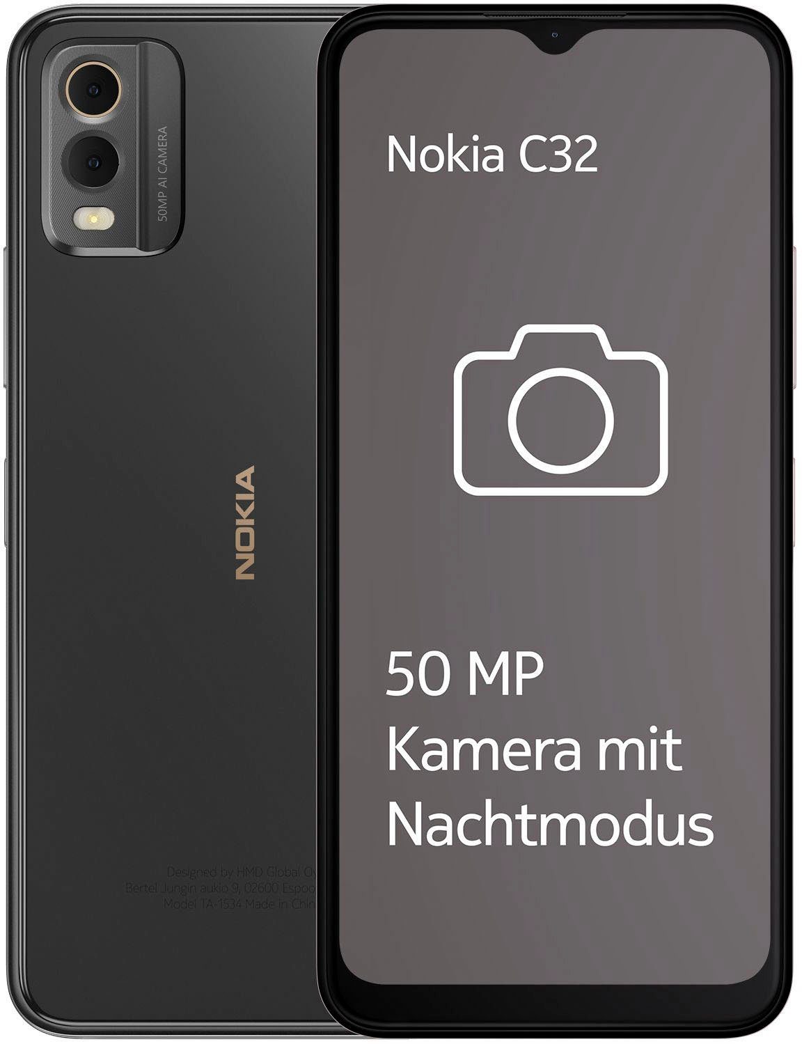 Nokia C32, 3+64GB Smartphone (16,56 cm/6,52 Zoll, 64 GB Speicherplatz, 50 MP  Kamera), Verbindung: Single SIM oder Dual SIM nano Slot + MicroSD (Hybrid  Slot)