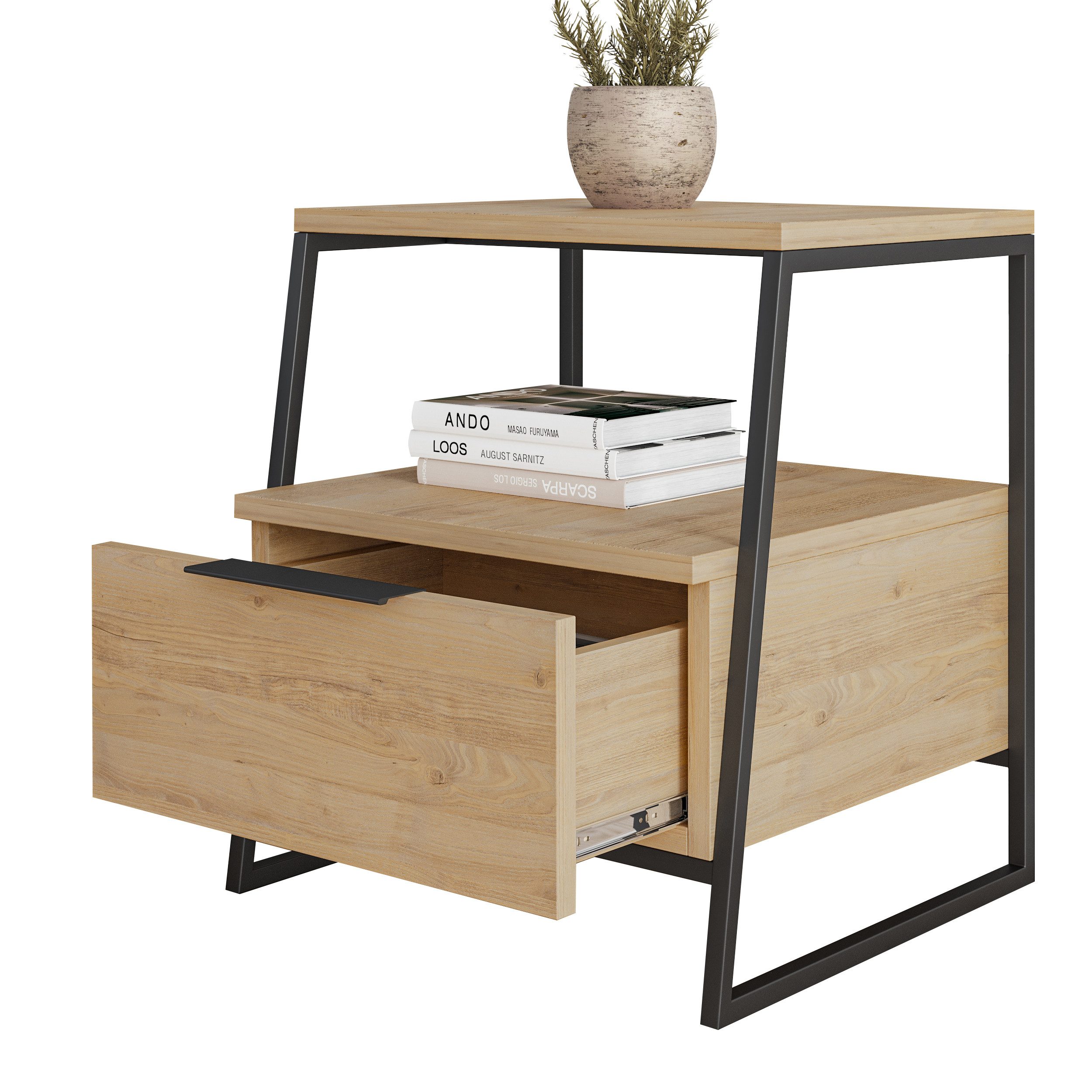Decortie Nachttisch Pal mit Schubladen Kommode 45 x 40 x 50 cm (1 Kommode), Moderner Nachttisch,Kommode 45 x 40 x 50 cm
