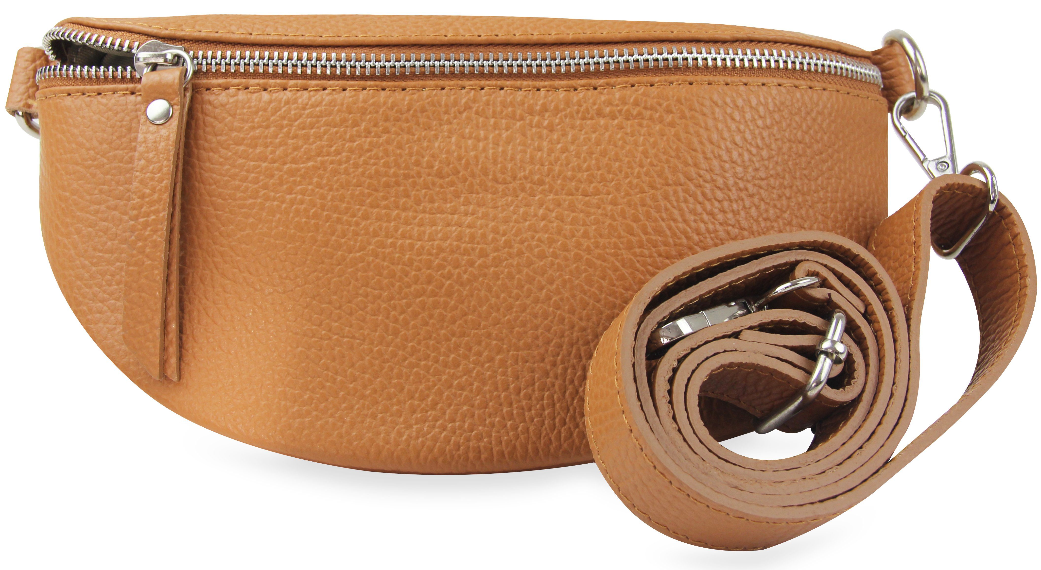 Frentree Umhängetasche Damen aus Echtleder, Made in Italy, Crossbody Schulter/Bauchtasche, mit silbernem Reißverschluss, verstellbarer Schulterriemen, Größe Mini