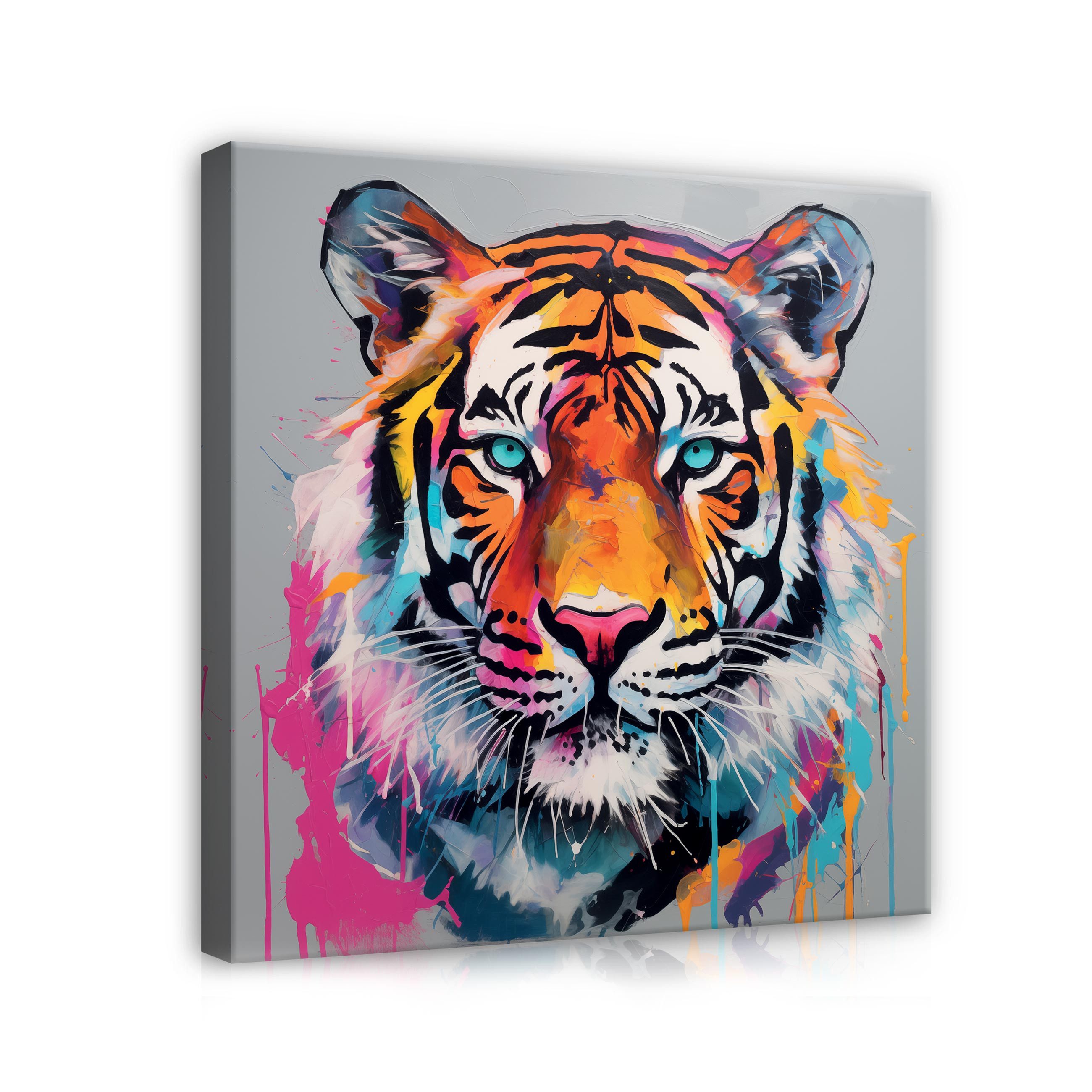 Wallarena Leinwandbild Tiger Tiere Bunte Gemalt Kunst Wandbild XXL Leinwandbilder Modern, Kinderzimmer (Einteilig, 1 St), Wandbilder Leinwandbilder Leinwand Bilder Bild Groß Aufhängefertig