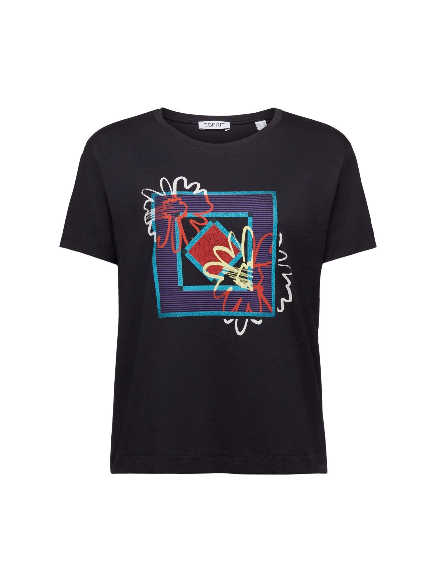 Regulär Esprit T-Shirt Jersey-T-Shirt mit Print BLACK vorne (1-tlg)