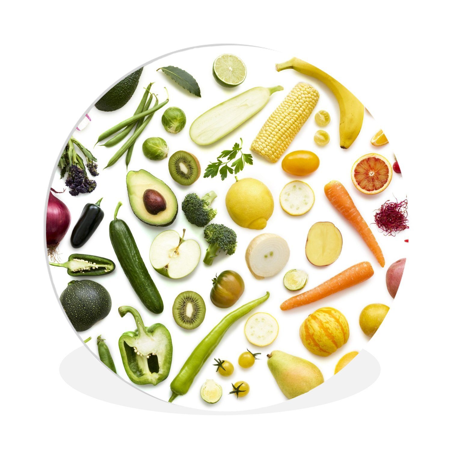 MuchoWow Gemälde Gemüse - Obst - Regenbogen, Fotodruck (1 St), Kreis Wanddekoration, Rundes Wandbild, 30x30 cm
