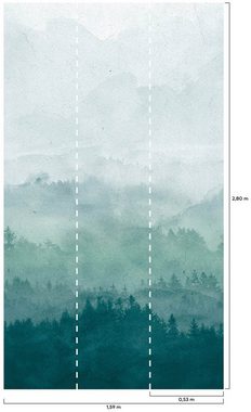 Bodenmeister Fototapete »Effekt Nebel Wald grün«
