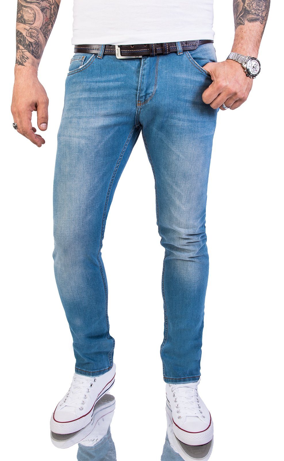 Slim-fit-Jeans Stonewashed Creek Hellblau Herren Rock RC-2148 Jeans