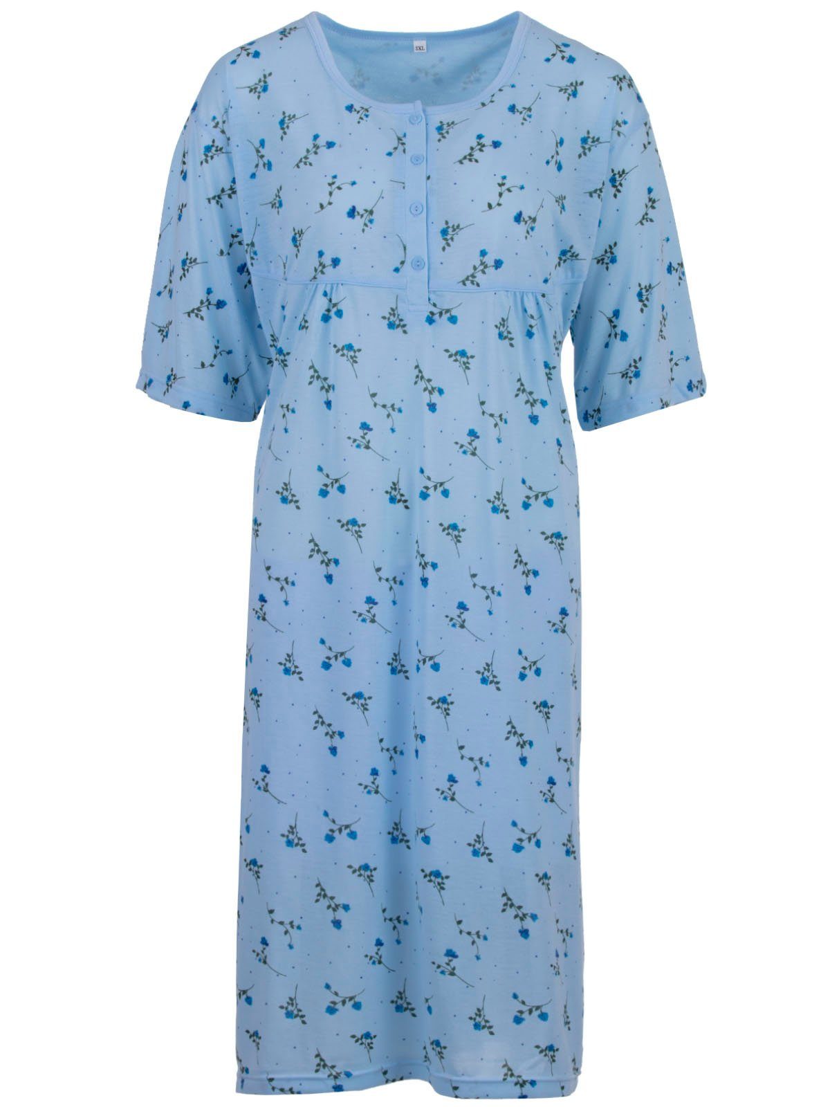 Nachthemd Nachthemd 3XL-6XL Lucky Kurzarm blau - Blumen