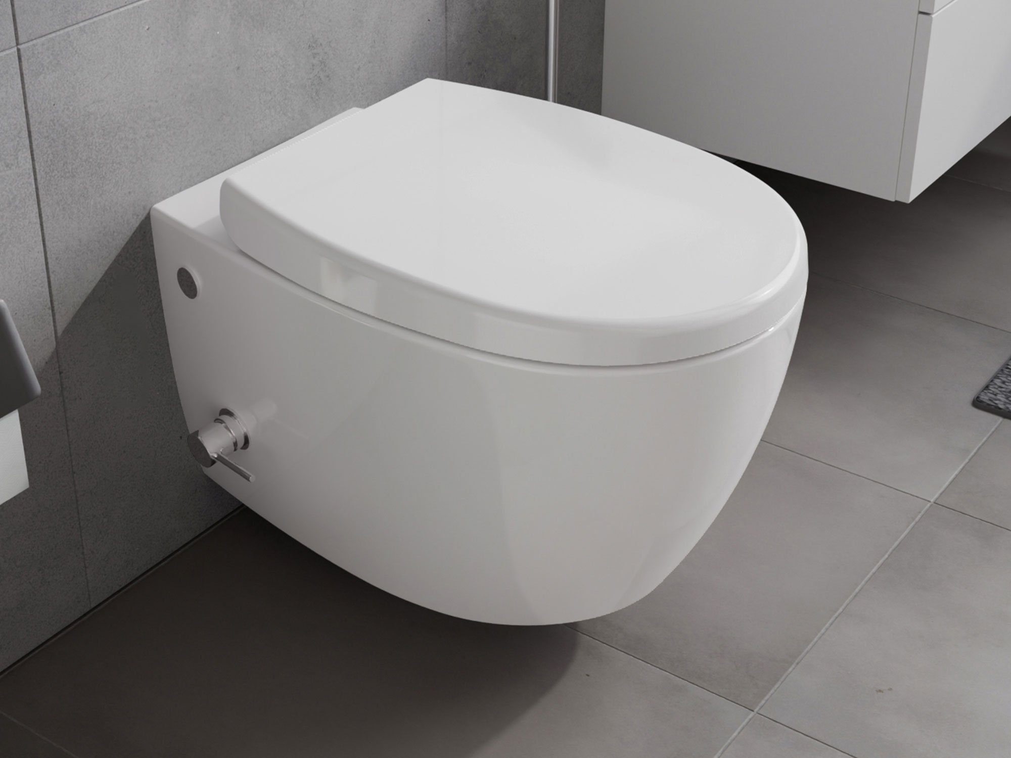 Aqua Bagno Dusch-WC mit Softclose WC-Sitz Tiefspül-WC spülrandloses WC Taharet, wandhängend, Abgang waagerecht