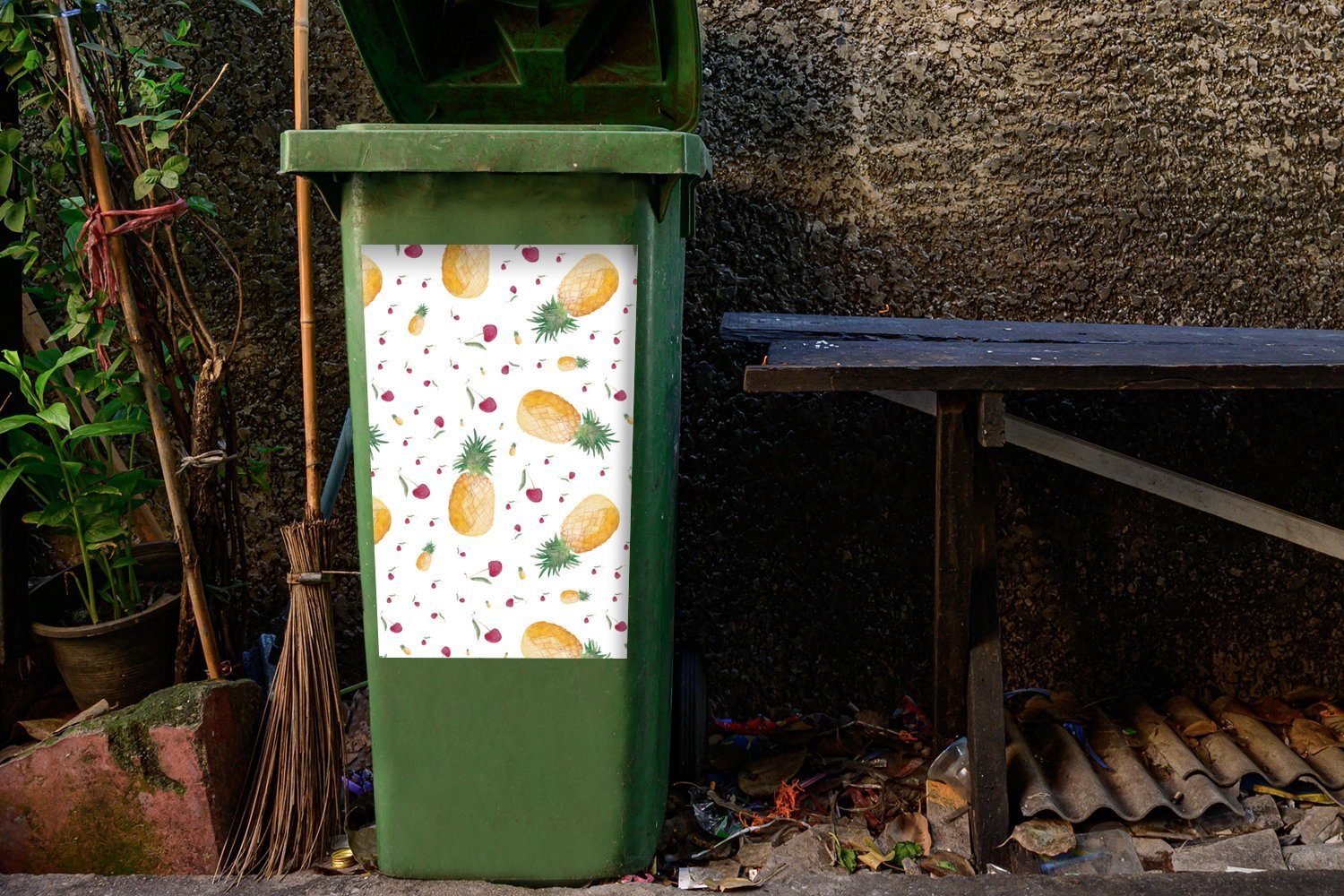 MuchoWow Wandsticker Obst - Design Sticker, St), Abfalbehälter Mülltonne, - (1 Container, Mülleimer-aufkleber, Aquarell