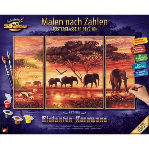 Schipper Malen nach Zahlen Meisterklasse Triptychon - Elefanten Karawane, Made in Germany