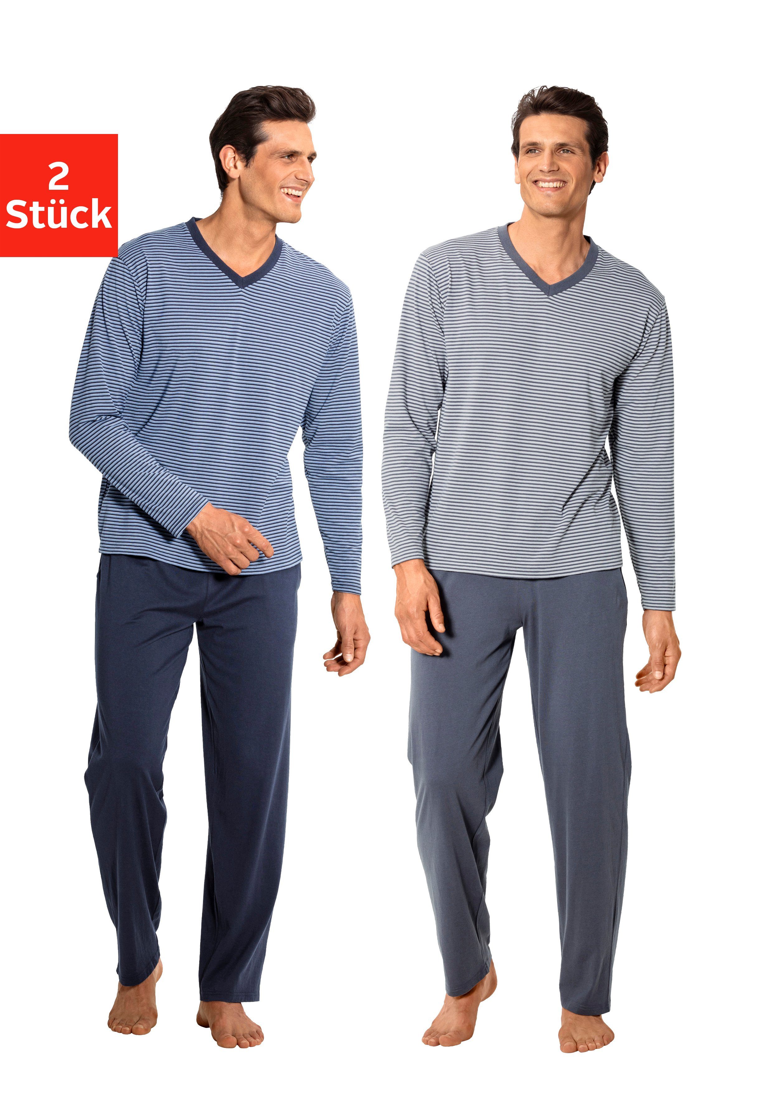 le jogger® Pyjama (Packung, 4 tlg., 2 Stück) mit garngefärbten Streifen