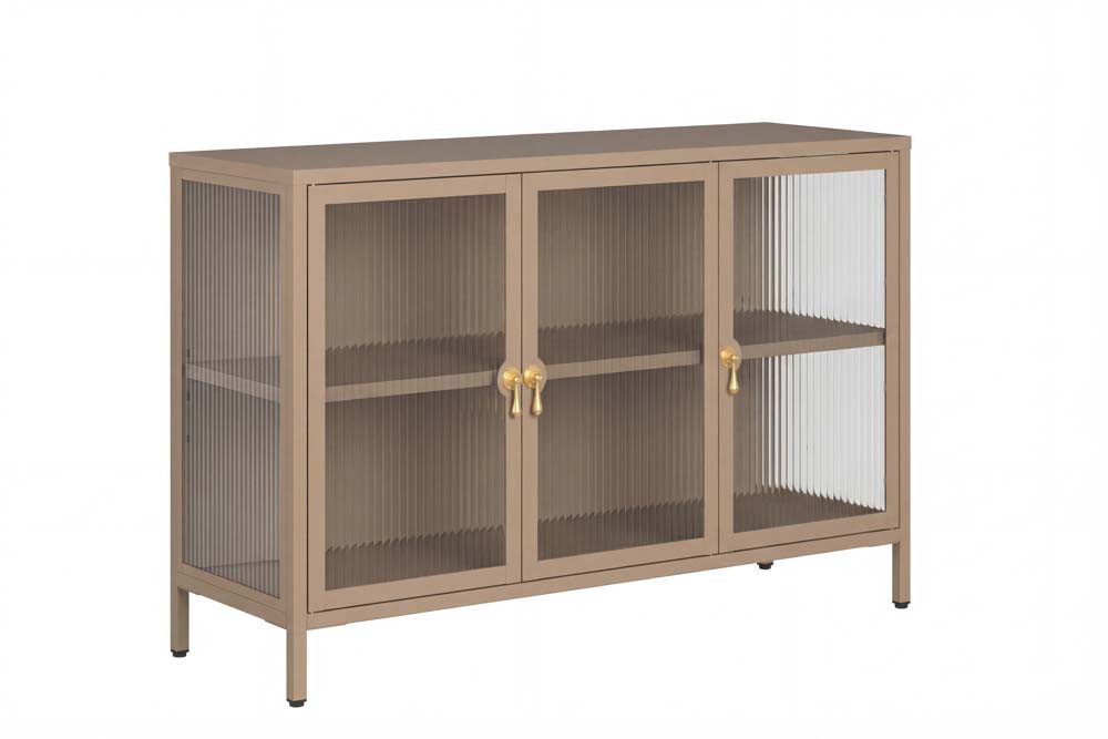 riess-ambiente Sideboard AMSTERDAM 105cm beige/gold - Metall, Riffelglas, 3 Türen, Vitrine (Einzelartikel, 1 St), mit verstellbaren Böden & Stauraum – ideal für Wohnzimmer & Esszimmer