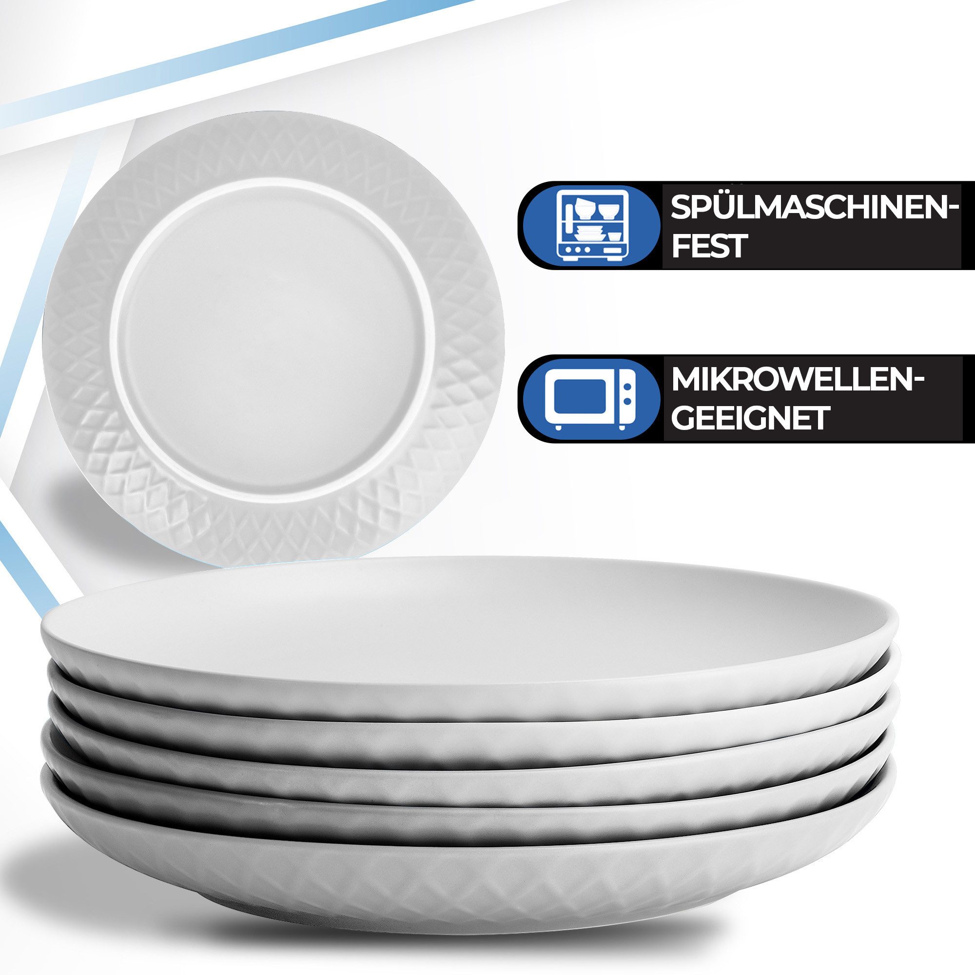 MiaMio Frühstücksteller Palmanova Weiß, 20,5 cm, (6 St), Palmanova, 20,5 cm, 6-tlg.