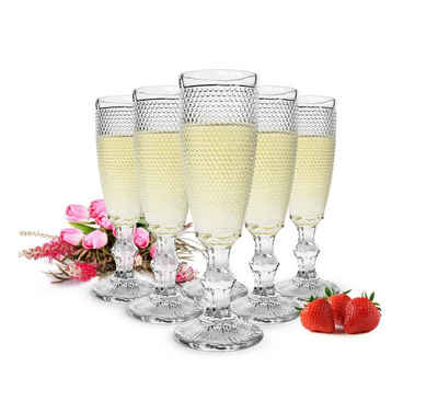 Sendez Sektglas 6 Sektgläser 150ml auf Fuß Caroline Sektkelche Champagner Prosecco Sektglas Proseccoglas, Glas